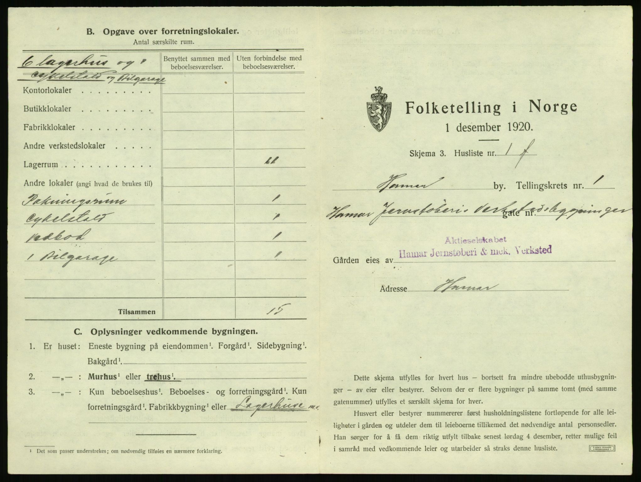 SAH, 1920 census for Hamar, 1920, p. 49