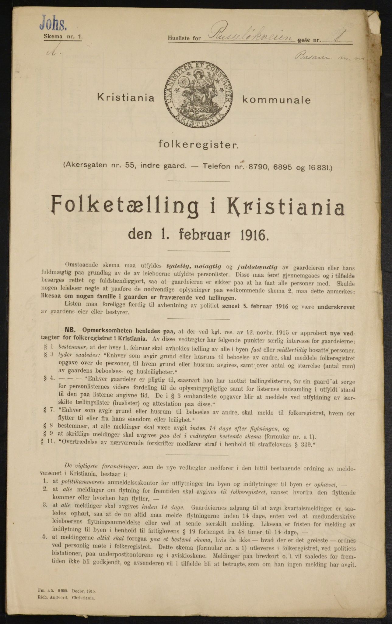 OBA, Municipal Census 1916 for Kristiania, 1916, p. 86895