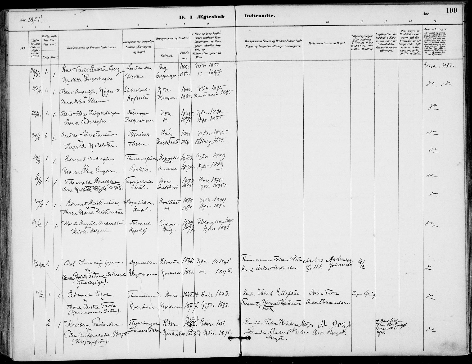 Haug kirkebøker, AV/SAKO-A-604/F/Fa/L0001: Parish register (official) no. 1, 1885-1917, p. 199