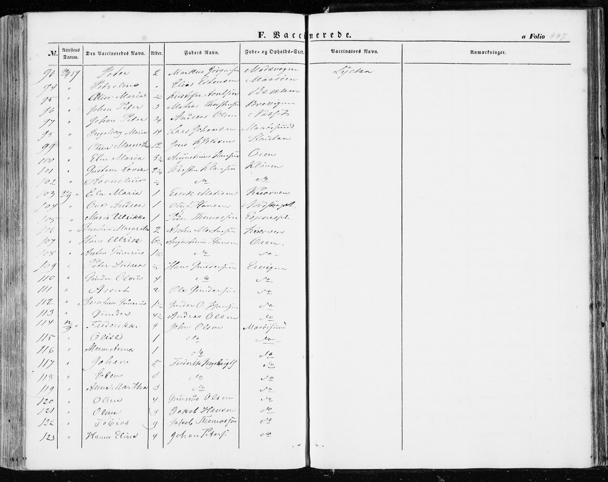 Ministerialprotokoller, klokkerbøker og fødselsregistre - Sør-Trøndelag, AV/SAT-A-1456/634/L0530: Parish register (official) no. 634A06, 1852-1860, p. 447