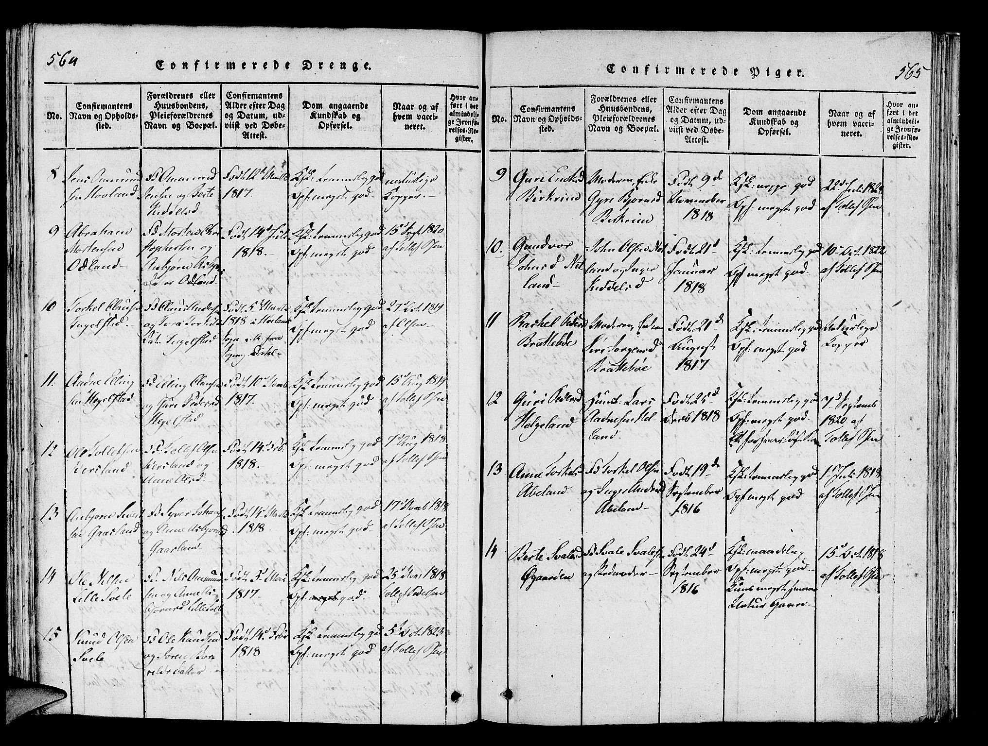 Helleland sokneprestkontor, AV/SAST-A-101810: Parish register (official) no. A 5, 1815-1834, p. 564-565