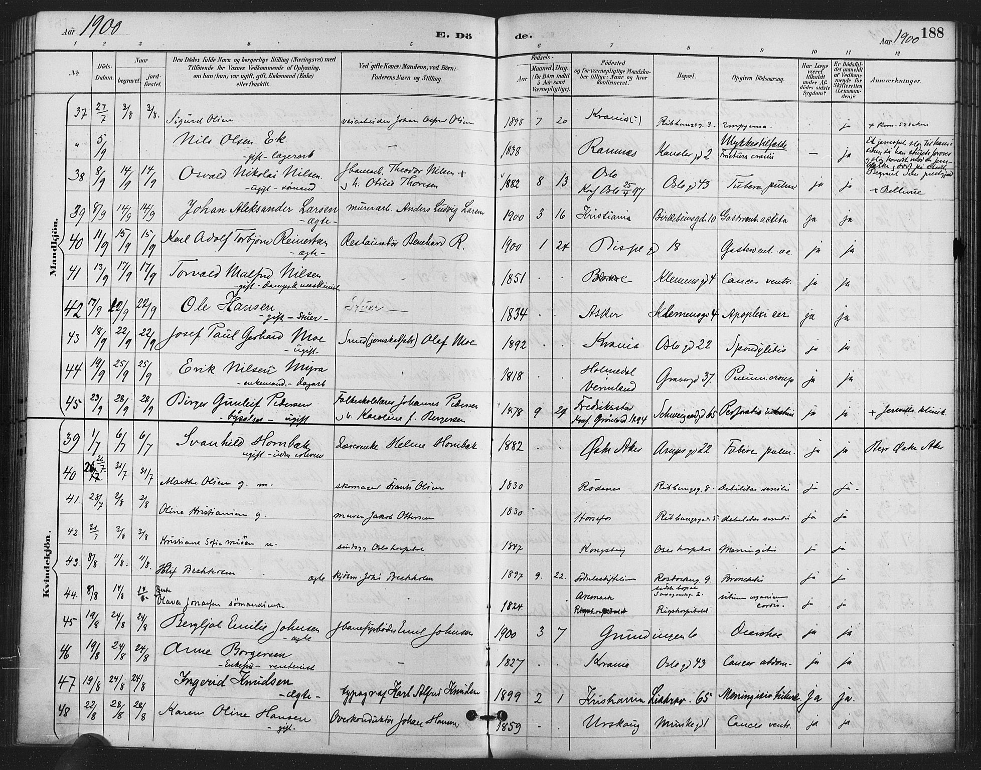 Gamlebyen prestekontor Kirkebøker, AV/SAO-A-10884/F/Fa/L0009: Parish register (official) no. 9, 1888-1909, p. 188