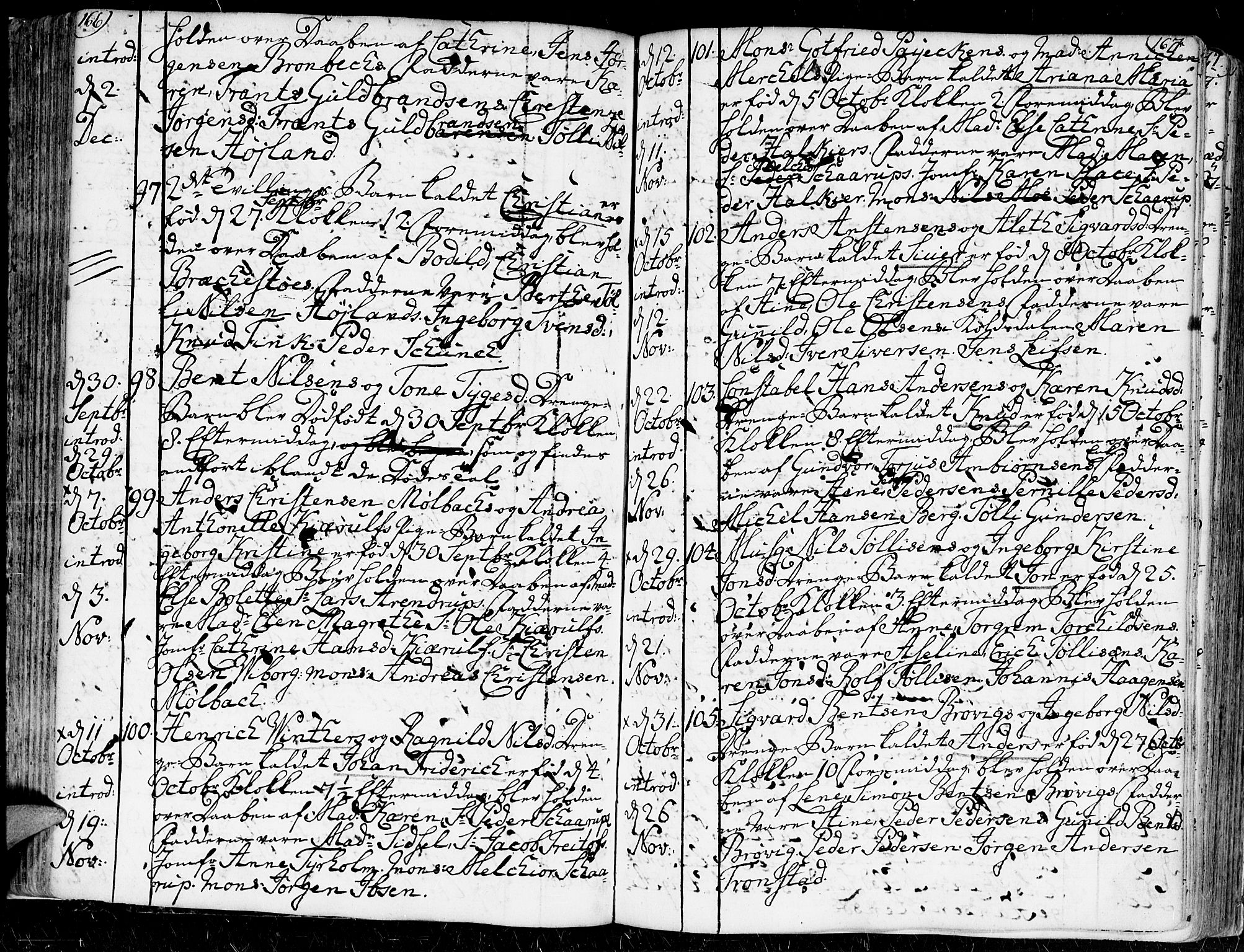 Kristiansand domprosti, SAK/1112-0006/F/Fa/L0002: Parish register (official) no. A 2, 1755-1778, p. 166-167