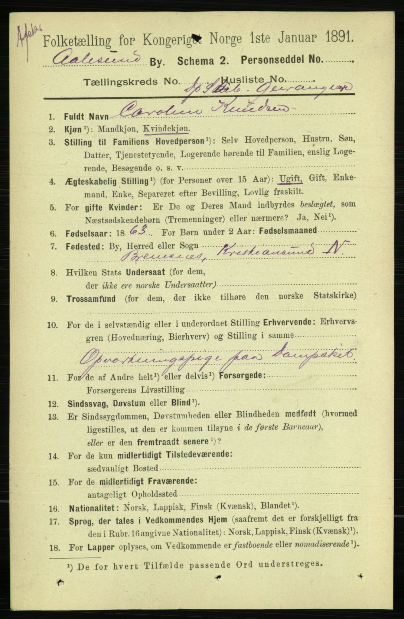 RA, 1891 census for 1501 Ålesund, 1891, p. 9890