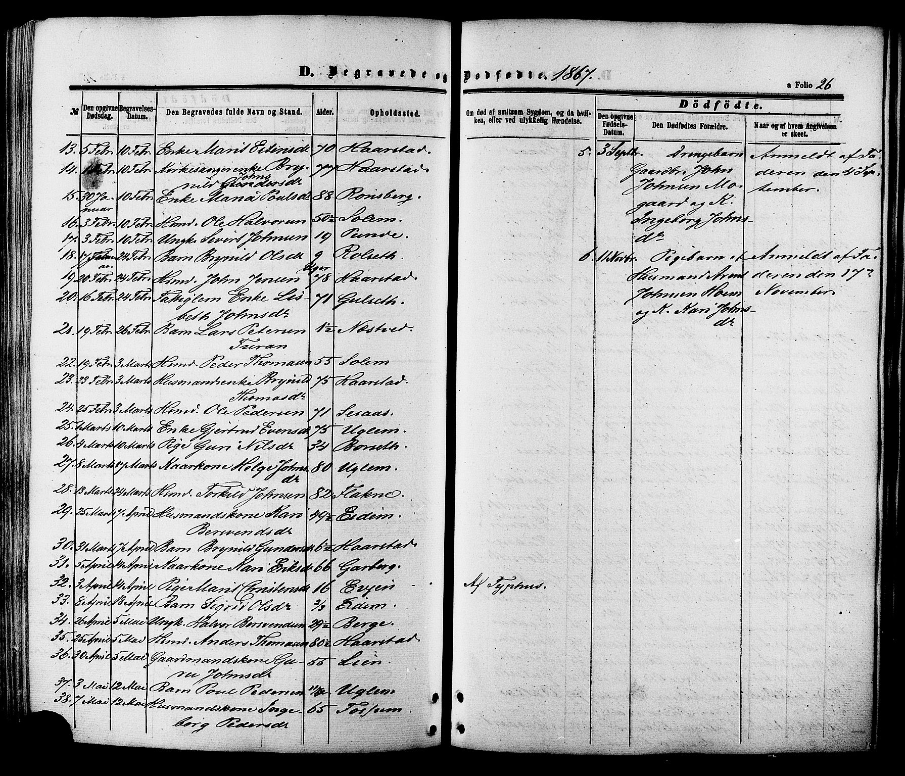 Ministerialprotokoller, klokkerbøker og fødselsregistre - Sør-Trøndelag, AV/SAT-A-1456/695/L1147: Parish register (official) no. 695A07, 1860-1877, p. 26