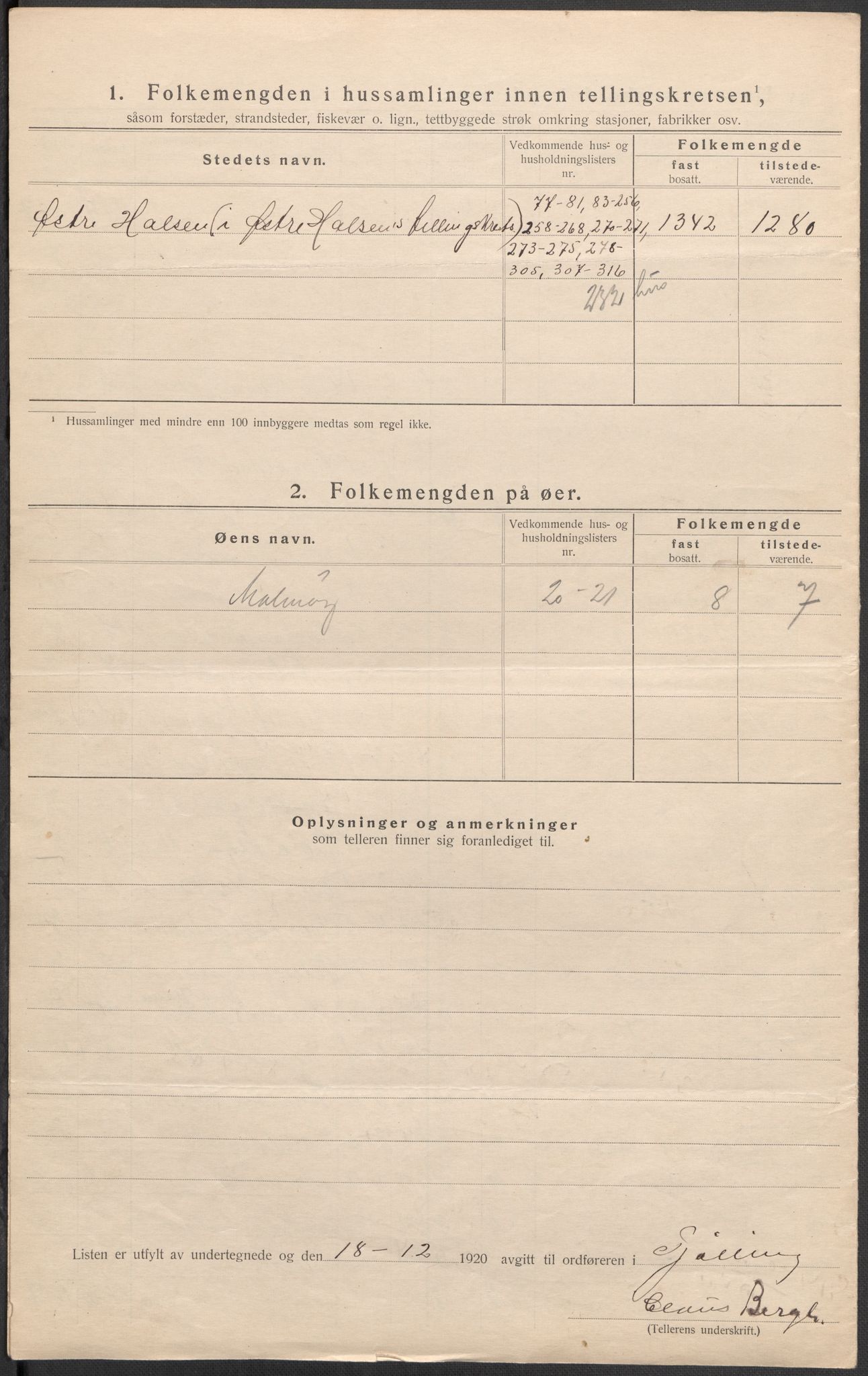 SAKO, 1920 census for Tjølling, 1920, p. 13