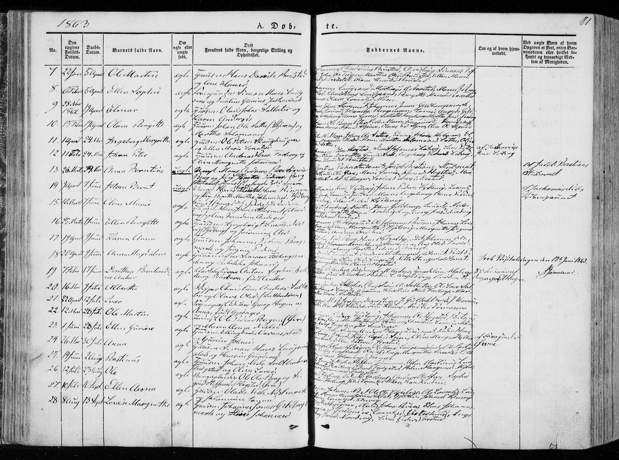 Ministerialprotokoller, klokkerbøker og fødselsregistre - Nord-Trøndelag, SAT/A-1458/722/L0218: Parish register (official) no. 722A05, 1843-1868, p. 81