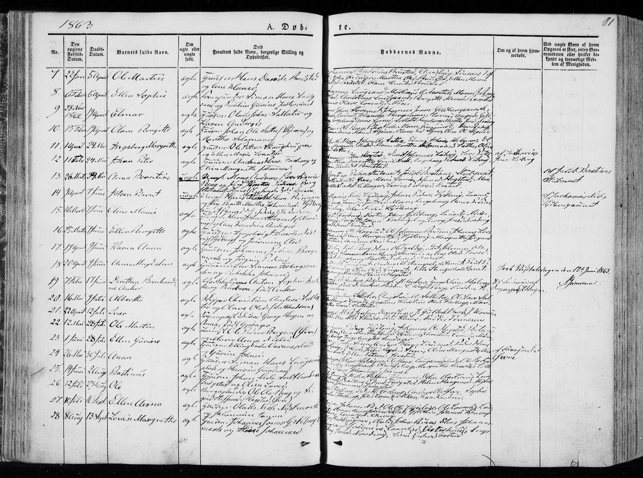 Ministerialprotokoller, klokkerbøker og fødselsregistre - Nord-Trøndelag, AV/SAT-A-1458/722/L0218: Parish register (official) no. 722A05, 1843-1868, p. 81