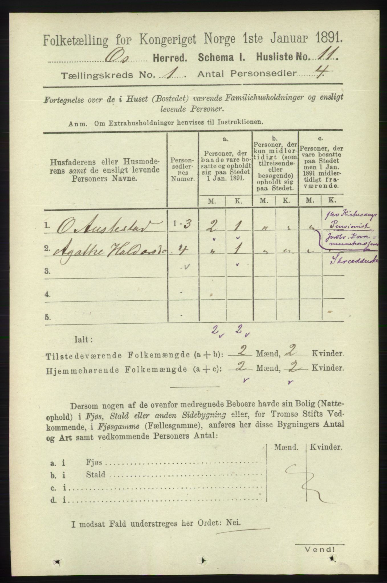 RA, 1891 census for 1243 Os, 1891, p. 46