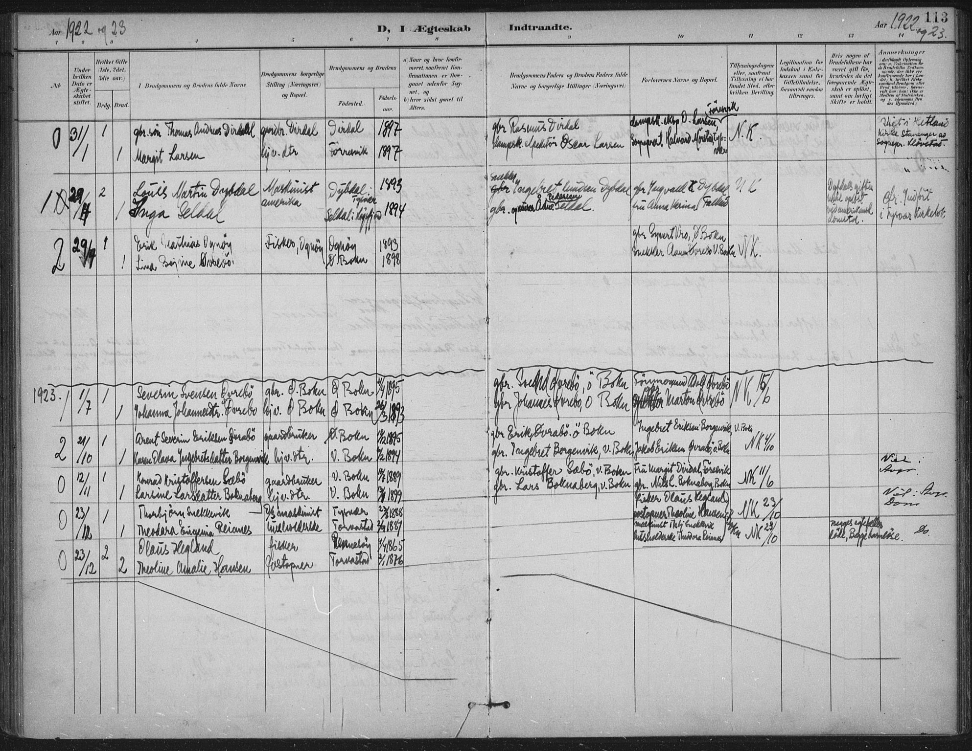 Tysvær sokneprestkontor, AV/SAST-A -101864/H/Ha/Haa/L0009: Parish register (official) no. A 9, 1898-1925, p. 113