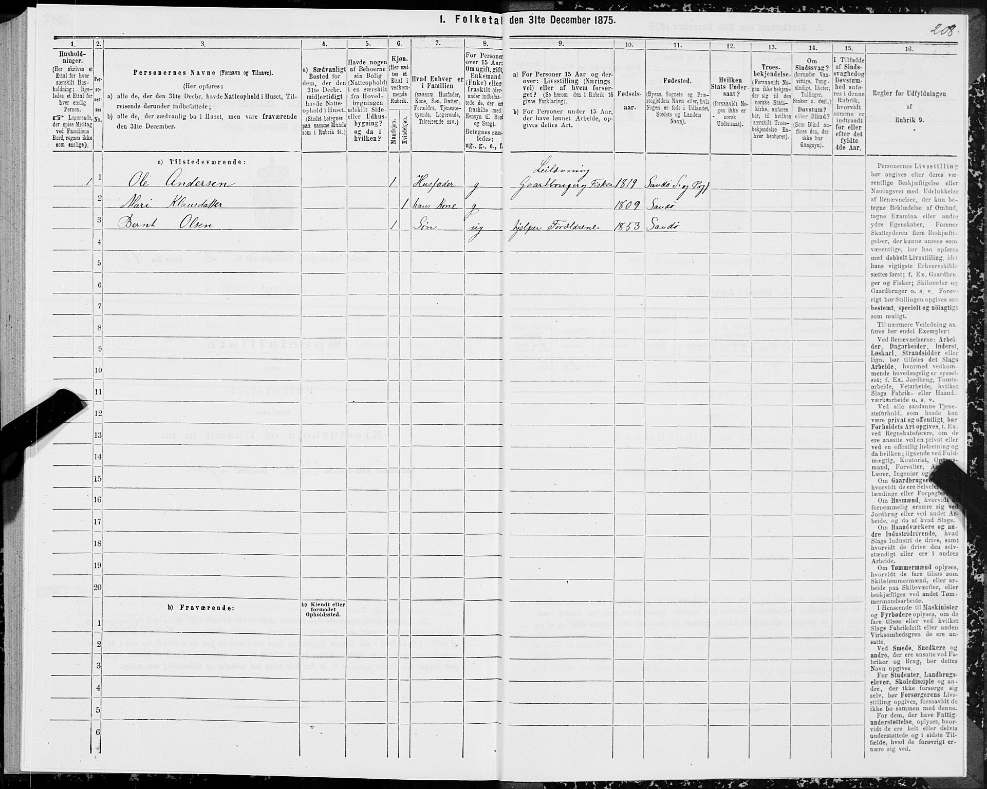 SAT, 1875 census for 1514P Sande, 1875, p. 1208