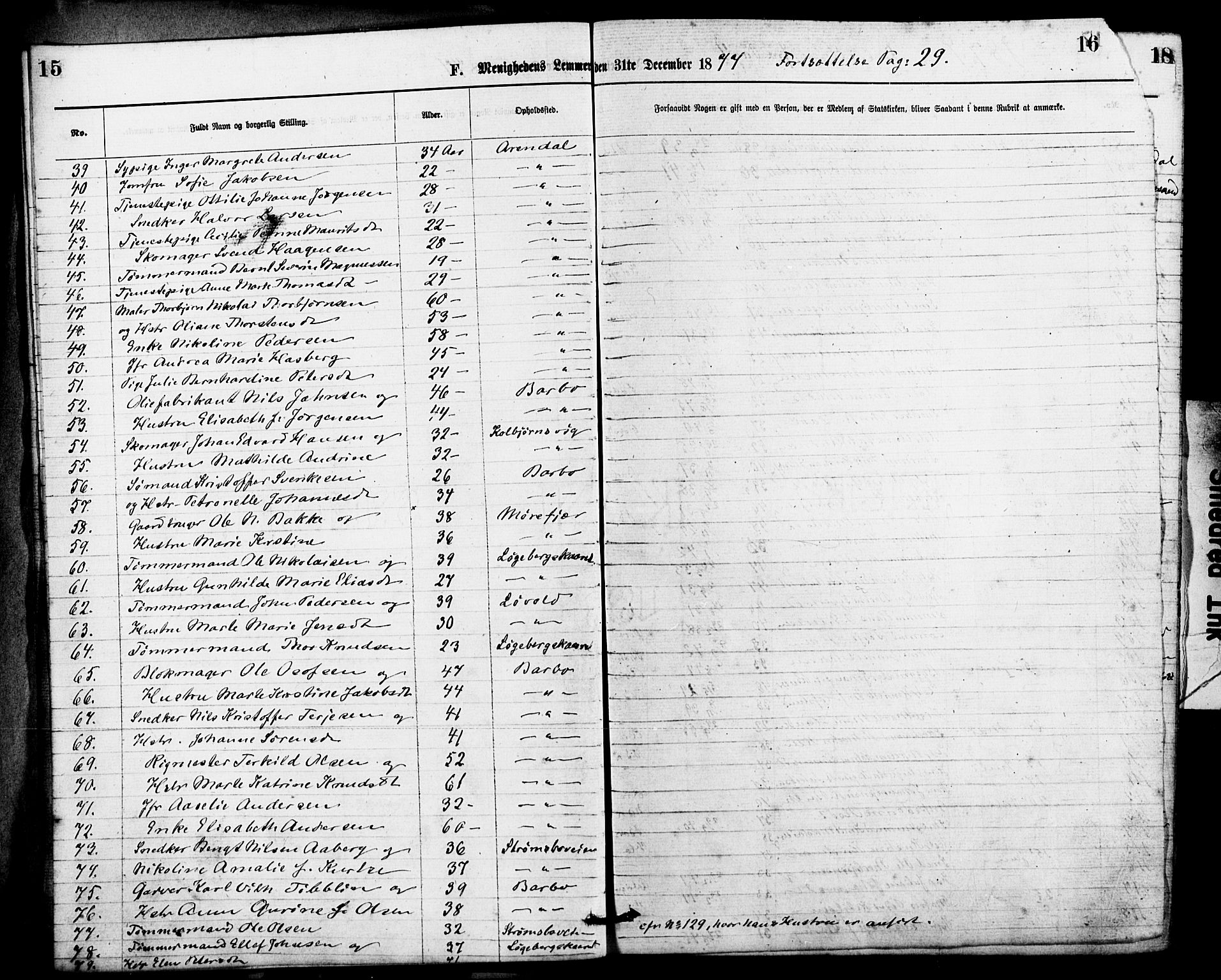 Den evangelisk-lutherske frimenighet, Arendal, SAK/1292-0005/F/Fa/L0001: Dissenter register no. F 5, 1877-1883, p. 15-16