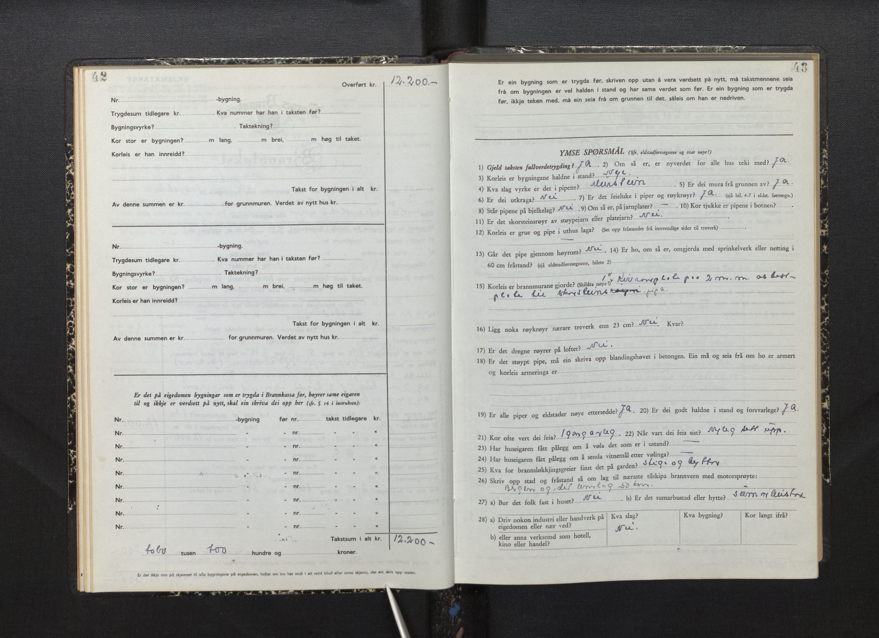 Lensmannen i Lindås, AV/SAB-A-33501/0012/L0002: Branntakstprotokoll skjematakst, 1949-1955, p. 42-43