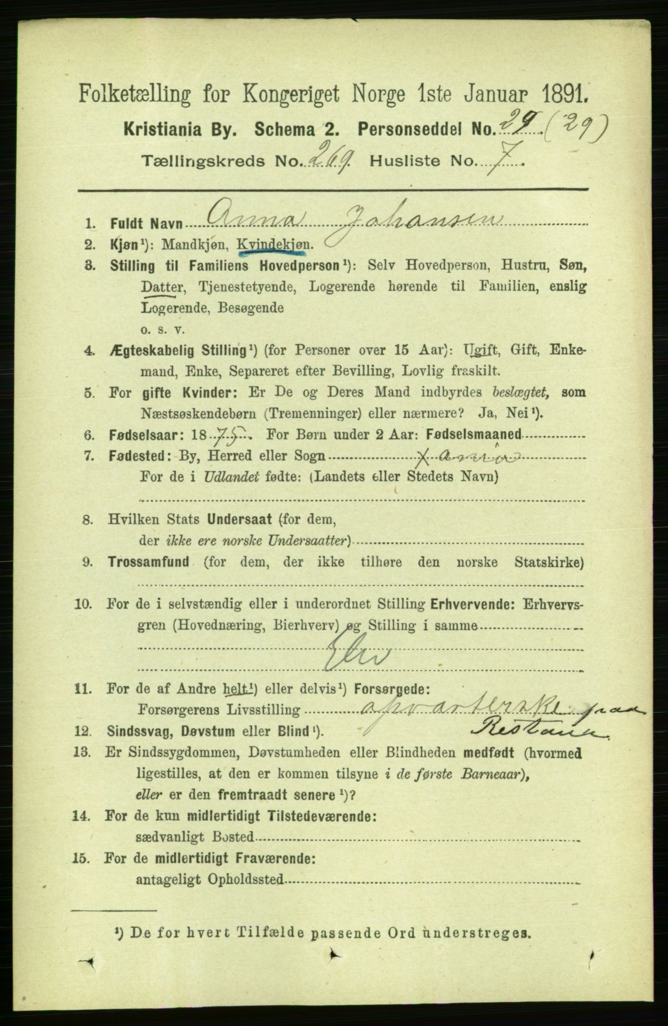 RA, 1891 census for 0301 Kristiania, 1891, p. 163292