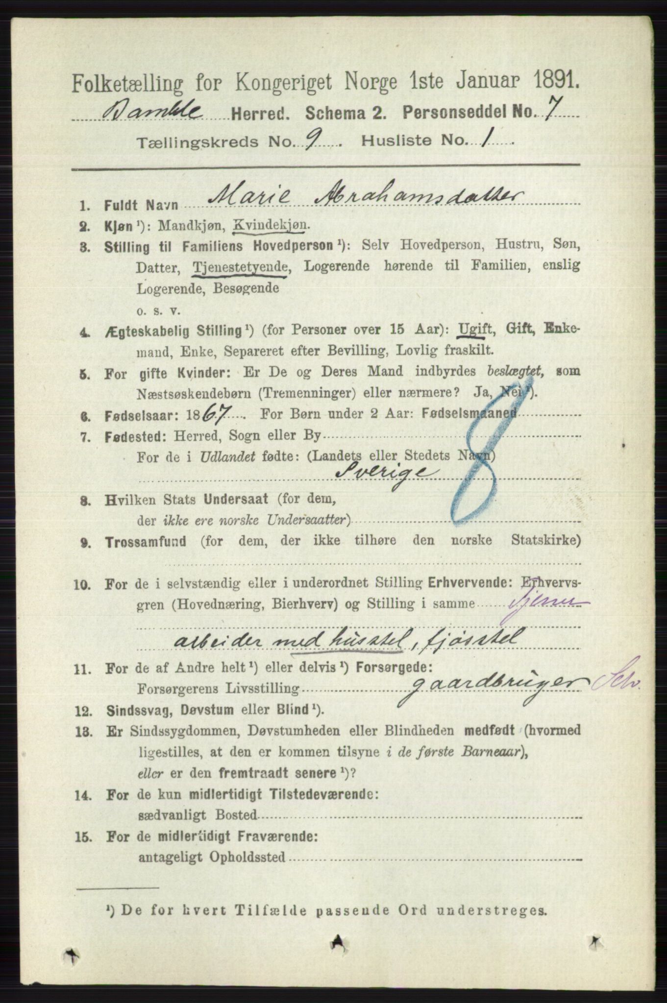 RA, 1891 census for 0814 Bamble, 1891, p. 4191