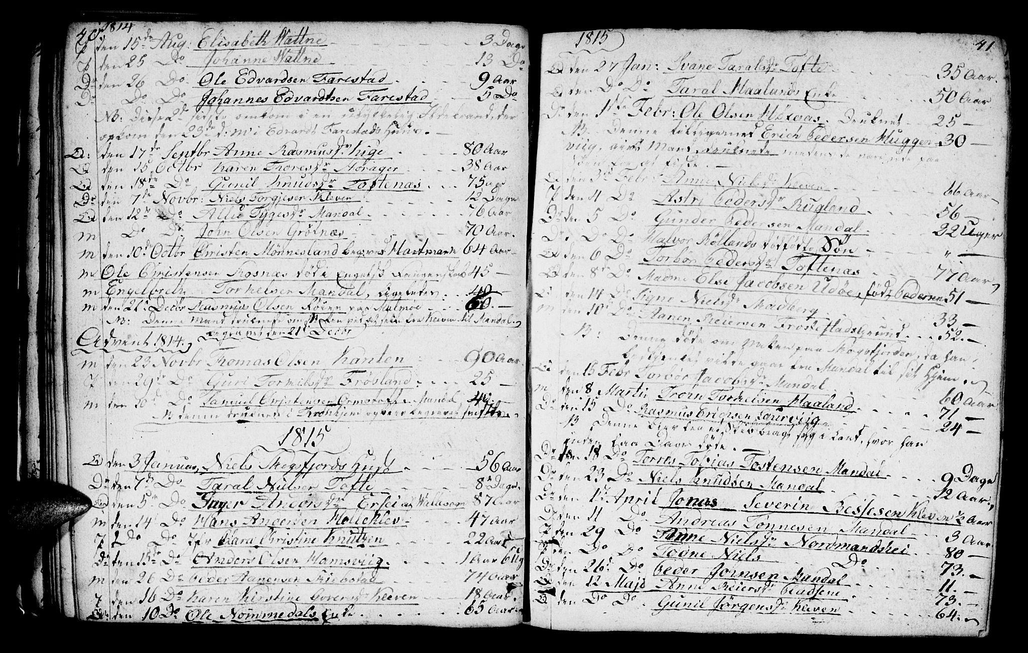 Mandal sokneprestkontor, SAK/1111-0030/F/Fa/Faa/L0009: Parish register (official) no. A 9, 1804-1818, p. 40-41
