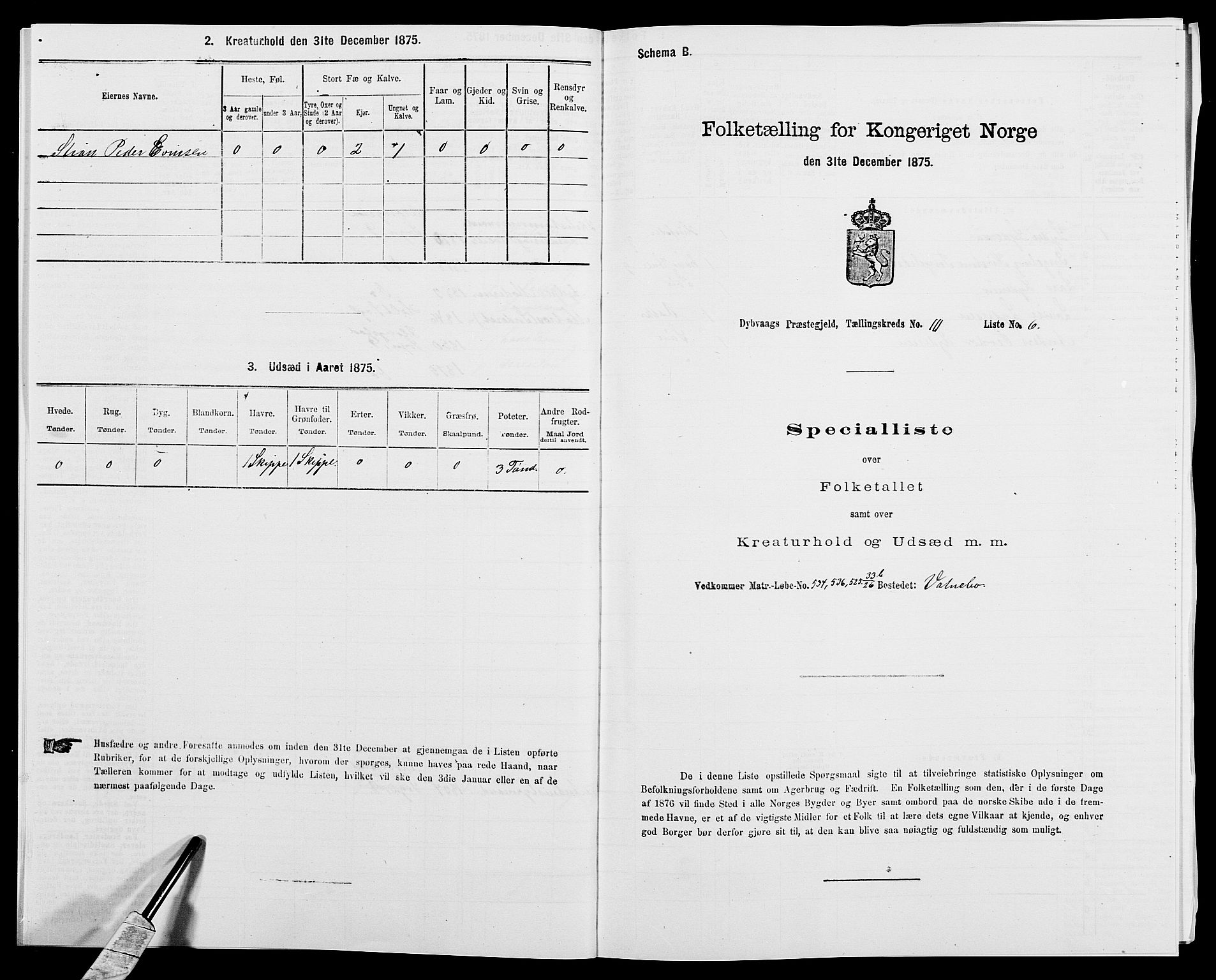 SAK, 1875 census for 0915P Dypvåg, 1875, p. 1420