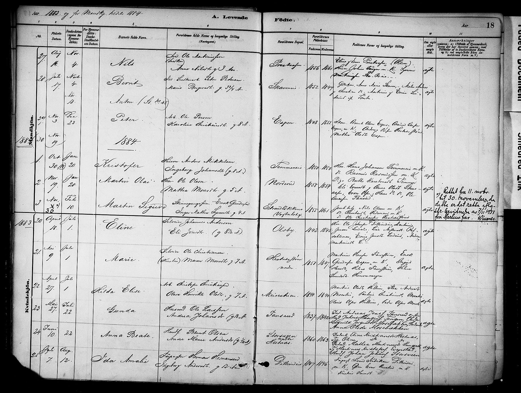 Stange prestekontor, SAH/PREST-002/K/L0018: Parish register (official) no. 18, 1880-1896, p. 18