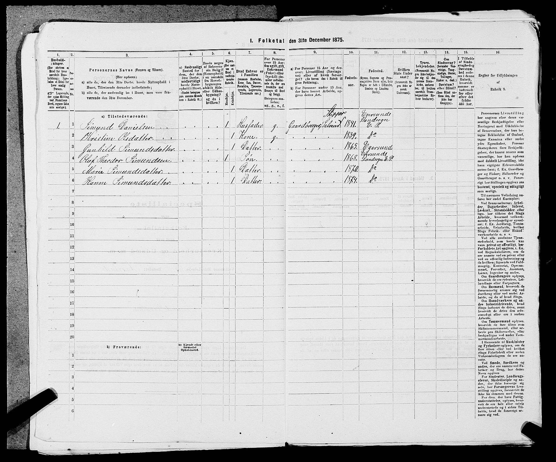 SAST, 1875 census for 1116L Eigersund/Eigersund og Ogna, 1875, p. 341