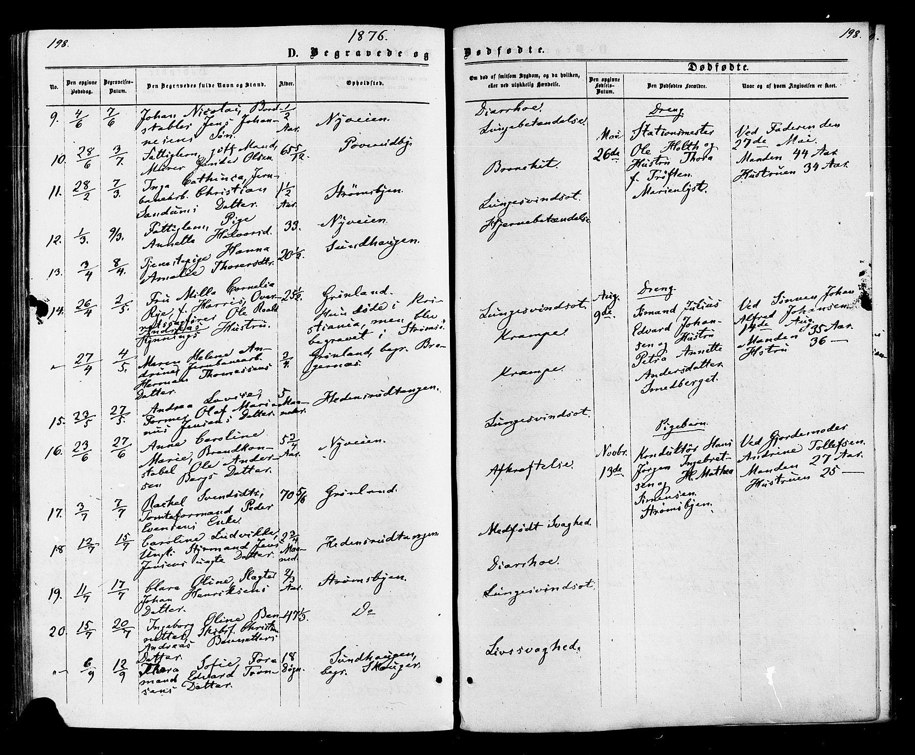 Strømsø kirkebøker, AV/SAKO-A-246/F/Fa/L0020: Parish register (official) no. I 20, 1870-1878, p. 198