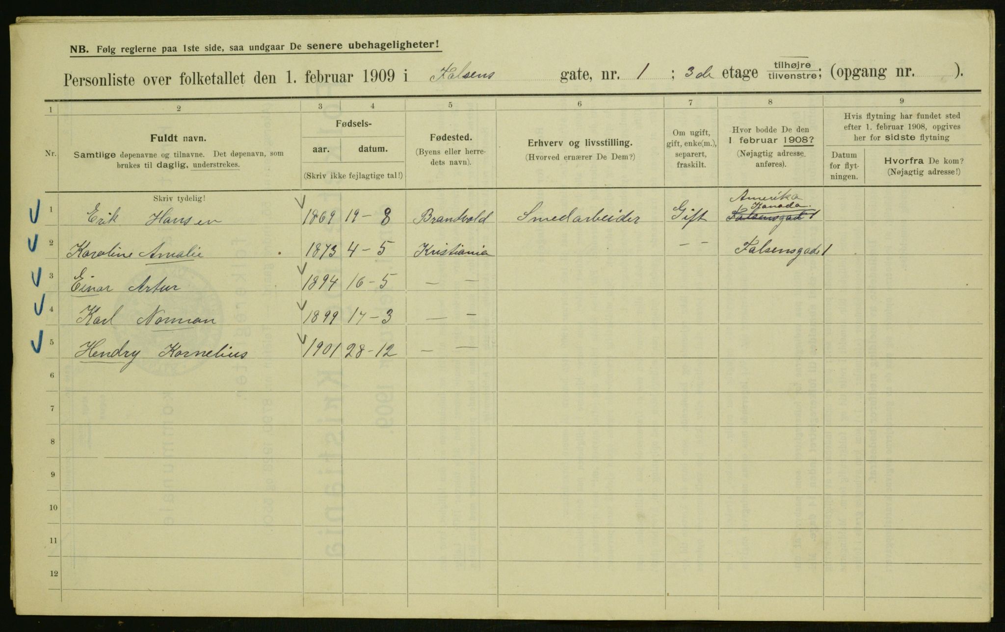 OBA, Municipal Census 1909 for Kristiania, 1909, p. 20981