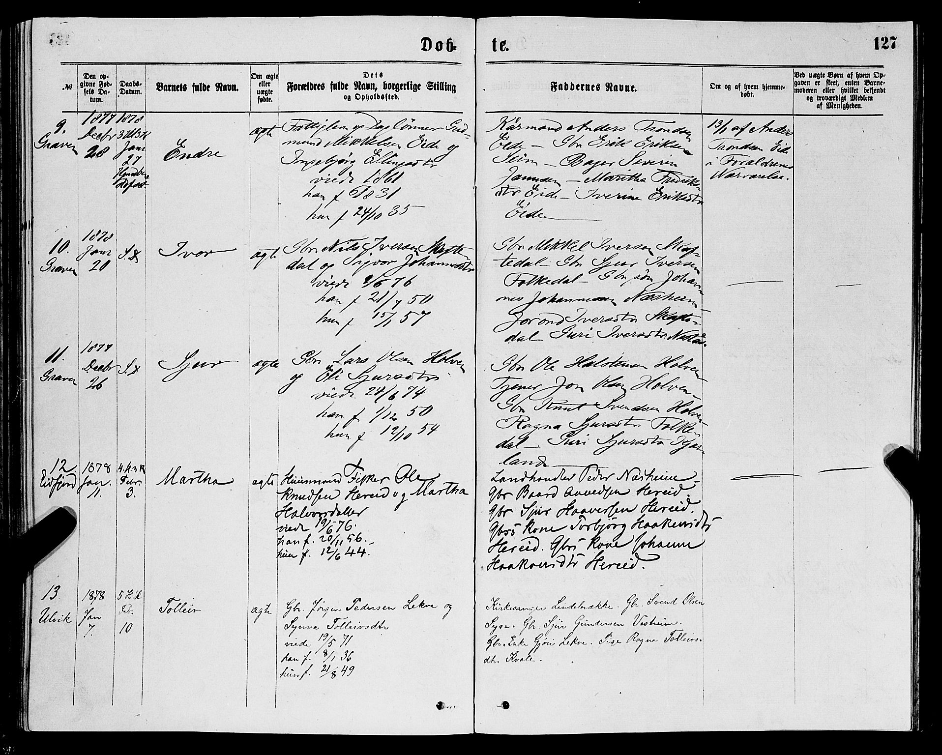 Ulvik sokneprestembete, AV/SAB-A-78801/H/Haa: Parish register (official) no. A 16, 1870-1878, p. 127