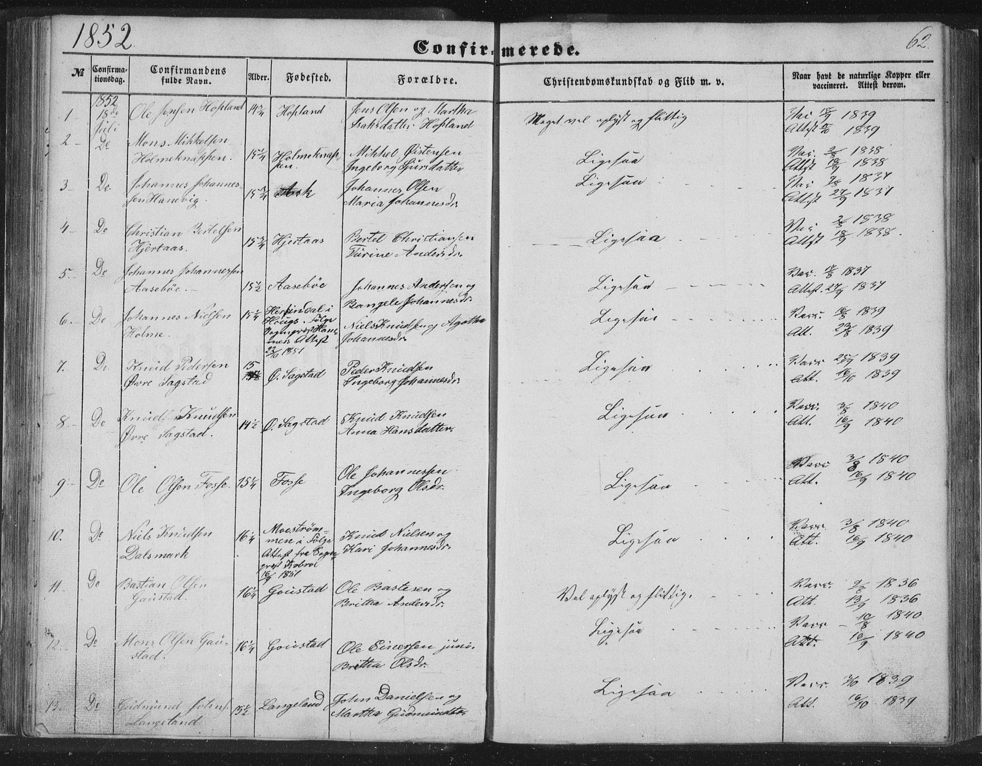 Alversund Sokneprestembete, AV/SAB-A-73901/H/Ha/Hab: Parish register (copy) no. C 1, 1851-1866, p. 62
