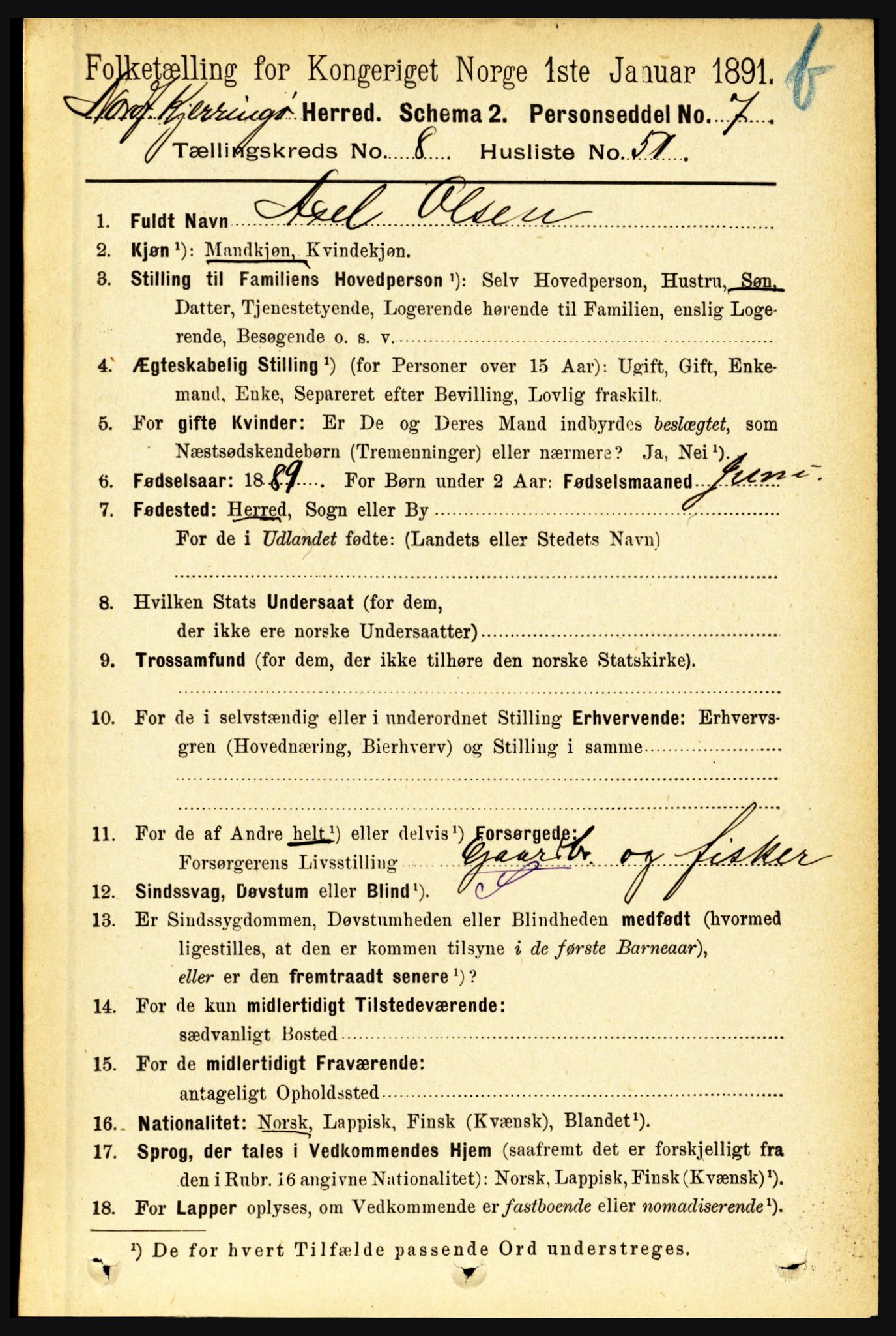 RA, 1891 census for 1846 Nordfold-Kjerringøy, 1891, p. 2251