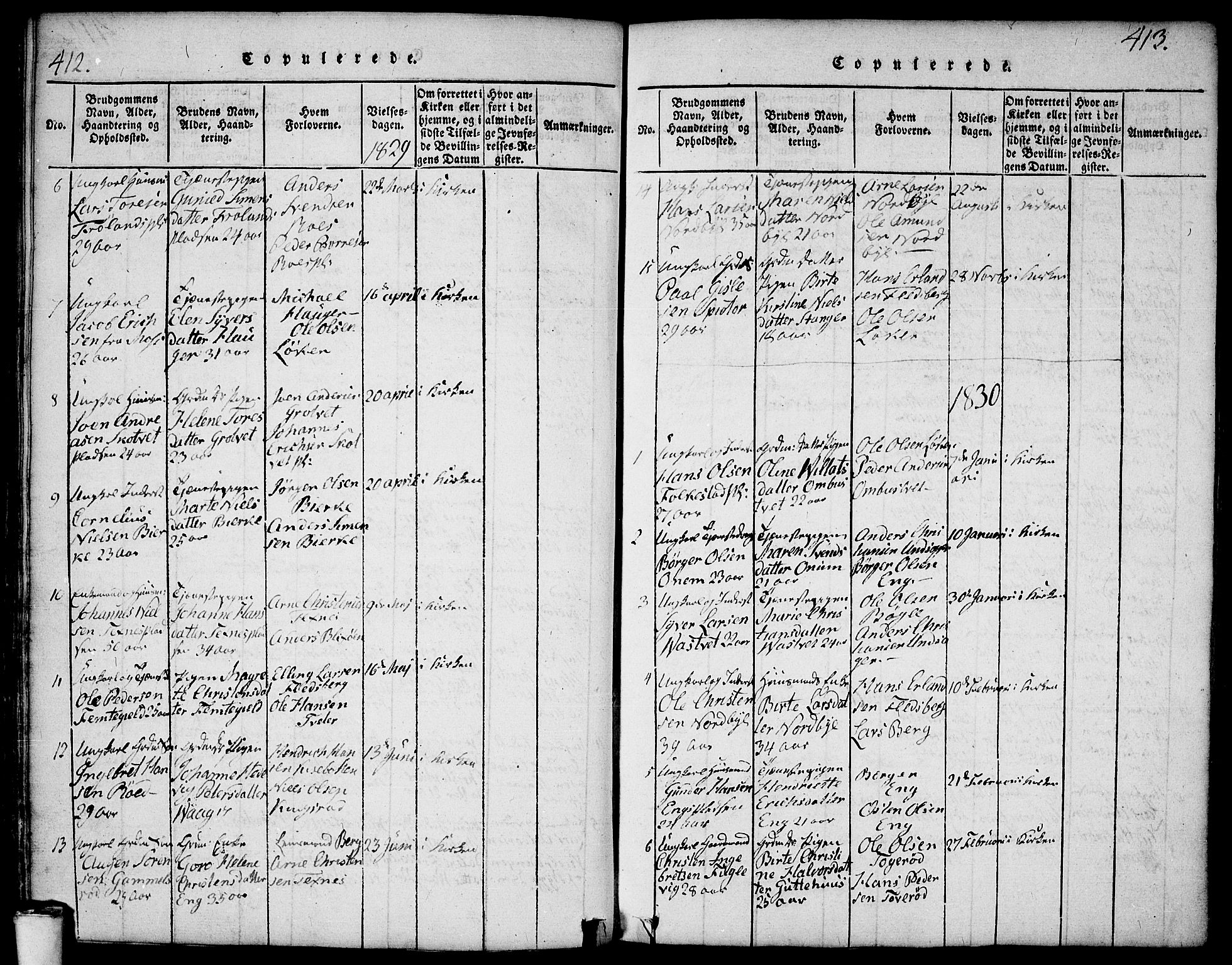 Våler prestekontor Kirkebøker, SAO/A-11083/F/Fa/L0005: Parish register (official) no. I 5, 1815-1839, p. 412-413