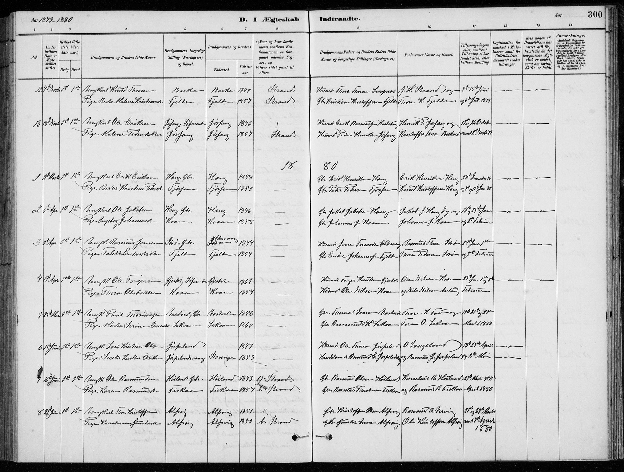 Strand sokneprestkontor, SAST/A-101828/H/Ha/Hab/L0004: Parish register (copy) no. B 4, 1878-1903, p. 300