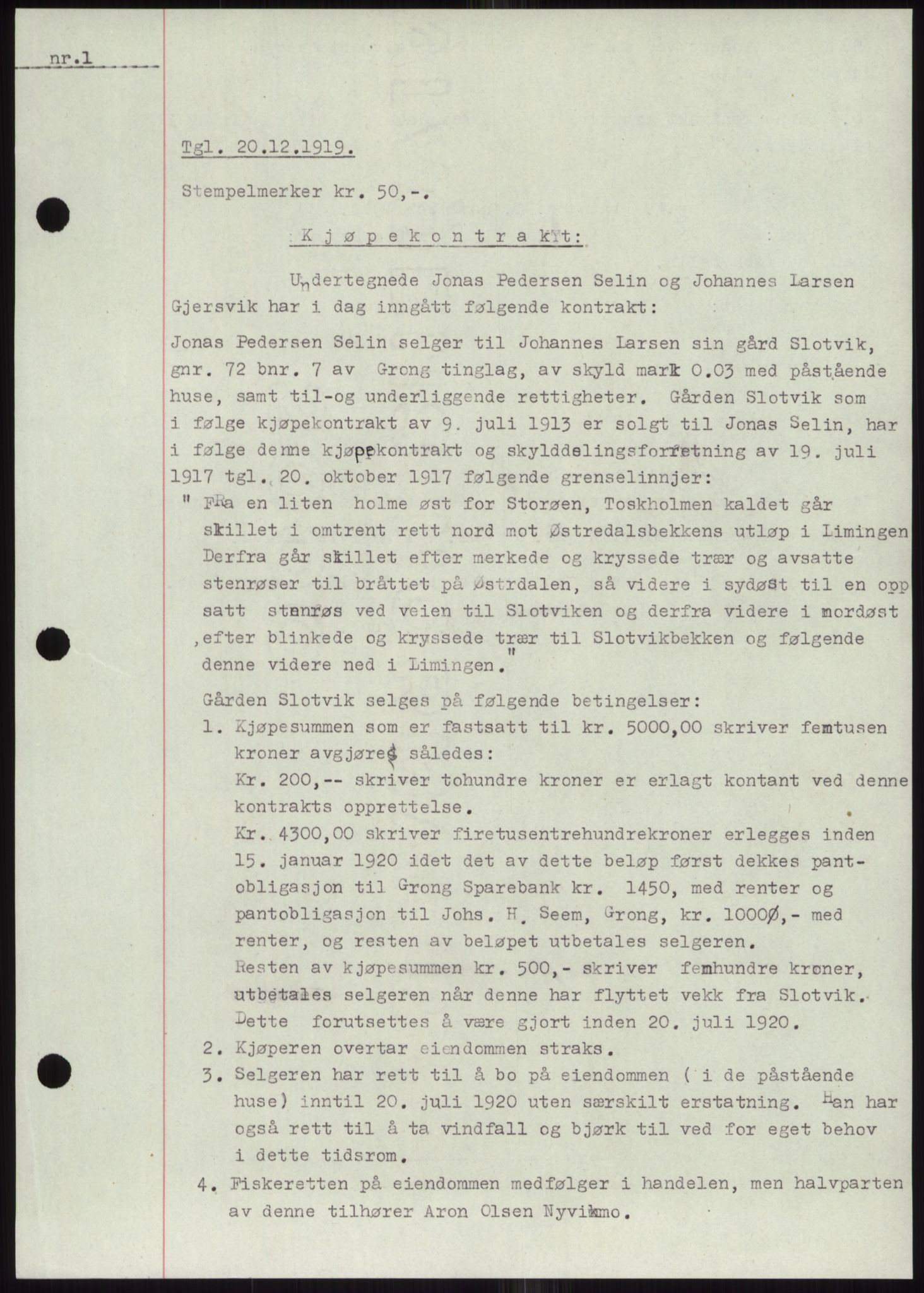 Namdal sorenskriveri, SAT/A-4133/1/2/2C: Mortgage book no. -, 1916-1921, Deed date: 20.12.1919
