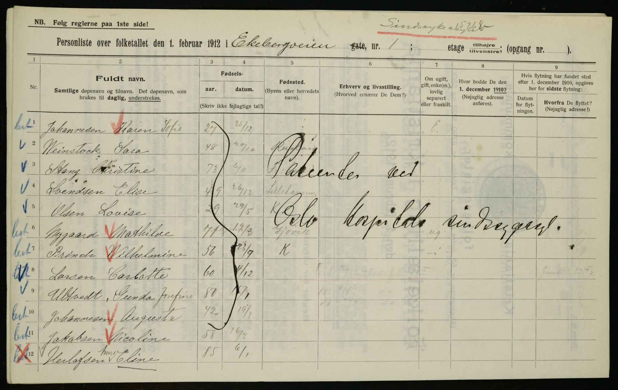 OBA, Municipal Census 1912 for Kristiania, 1912, p. 20058