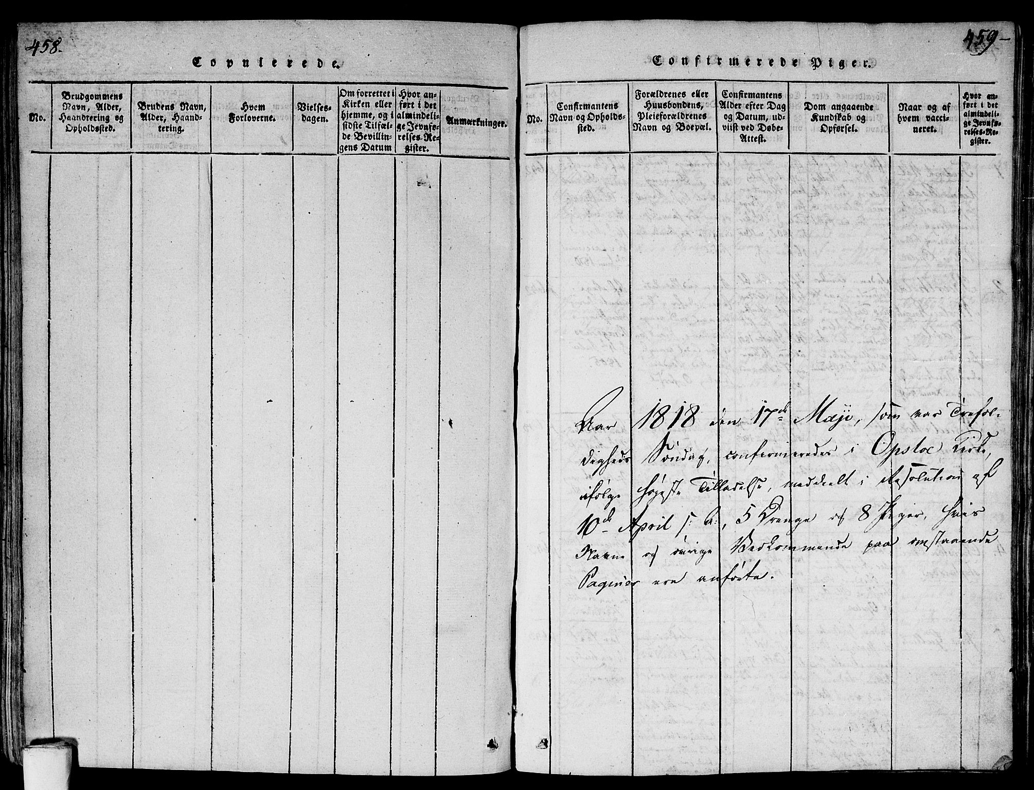Gamlebyen prestekontor Kirkebøker, SAO/A-10884/F/Fa/L0002: Parish register (official) no. 2, 1817-1829, p. 458-459