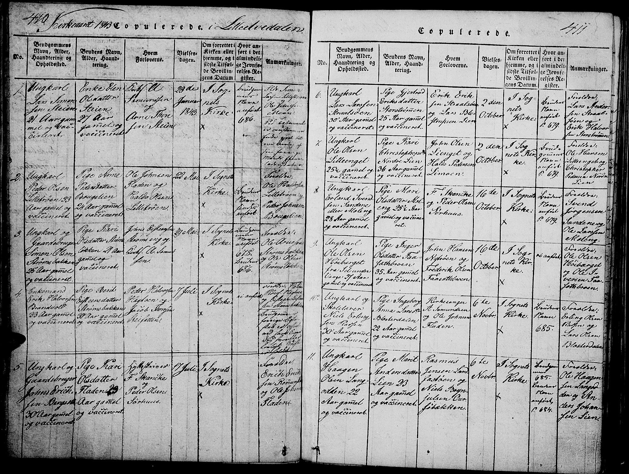 Tynset prestekontor, SAH/PREST-058/H/Ha/Hab/L0002: Parish register (copy) no. 2, 1814-1862, p. 410-411