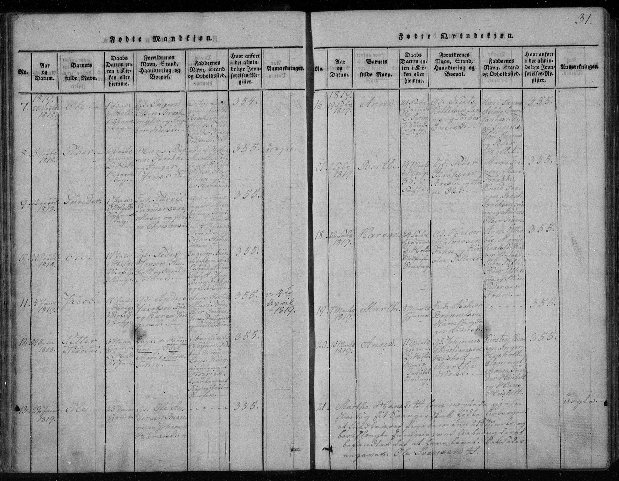 Holla kirkebøker, AV/SAKO-A-272/F/Fa/L0003: Parish register (official) no. 3, 1815-1830, p. 31