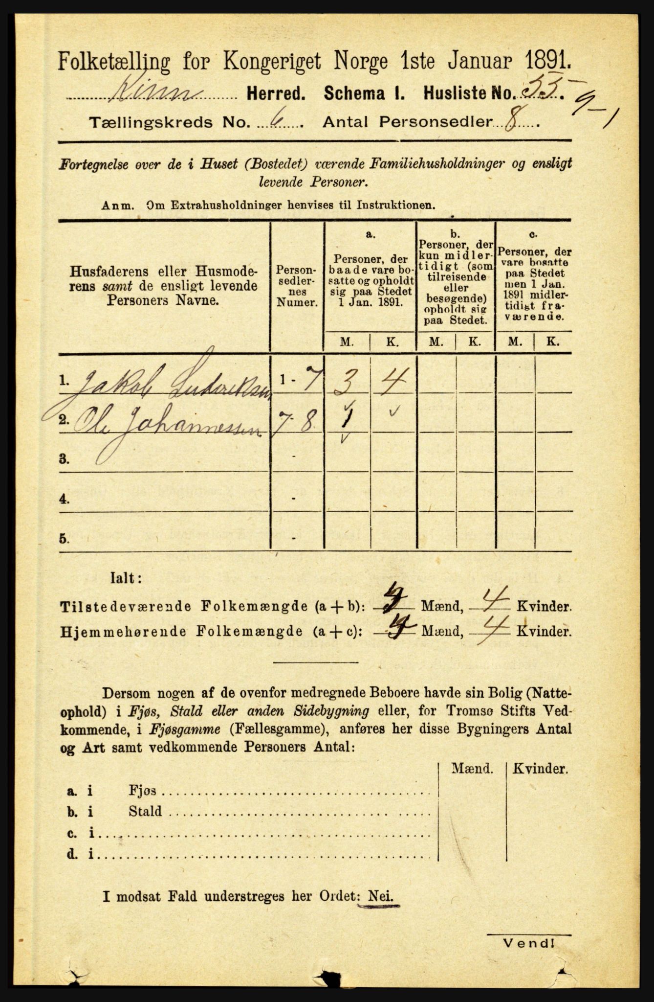 RA, 1891 census for 1437 Kinn, 1891, p. 2267