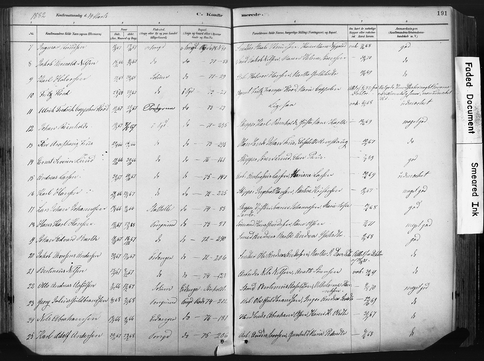 Porsgrunn kirkebøker , SAKO/A-104/F/Fa/L0008: Parish register (official) no. 8, 1878-1895, p. 191