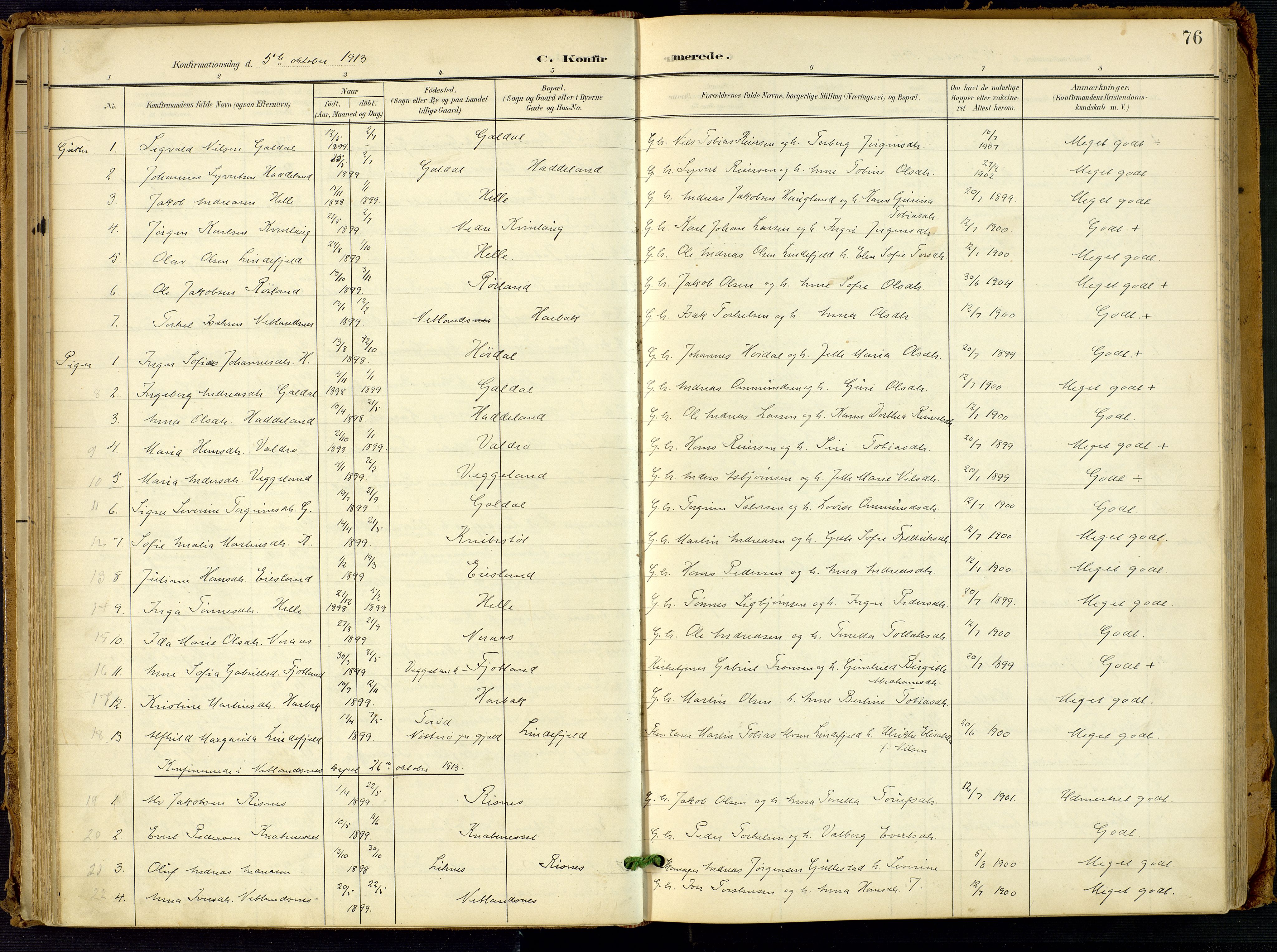 Fjotland sokneprestkontor, AV/SAK-1111-0010/F/Fa/L0003: Parish register (official) no. A 3, 1899-1917, p. 76