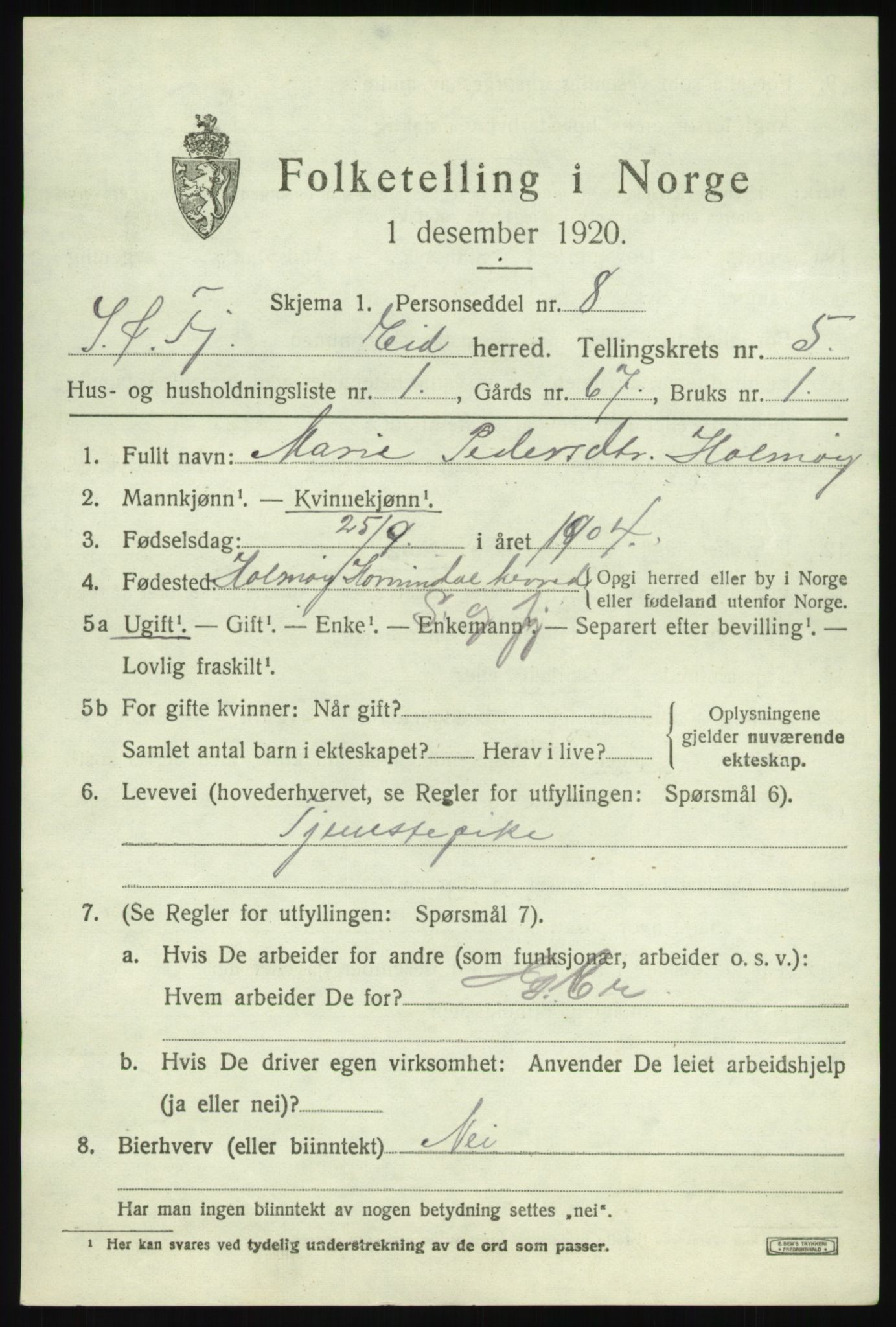 SAB, 1920 census for Eid, 1920, p. 2426