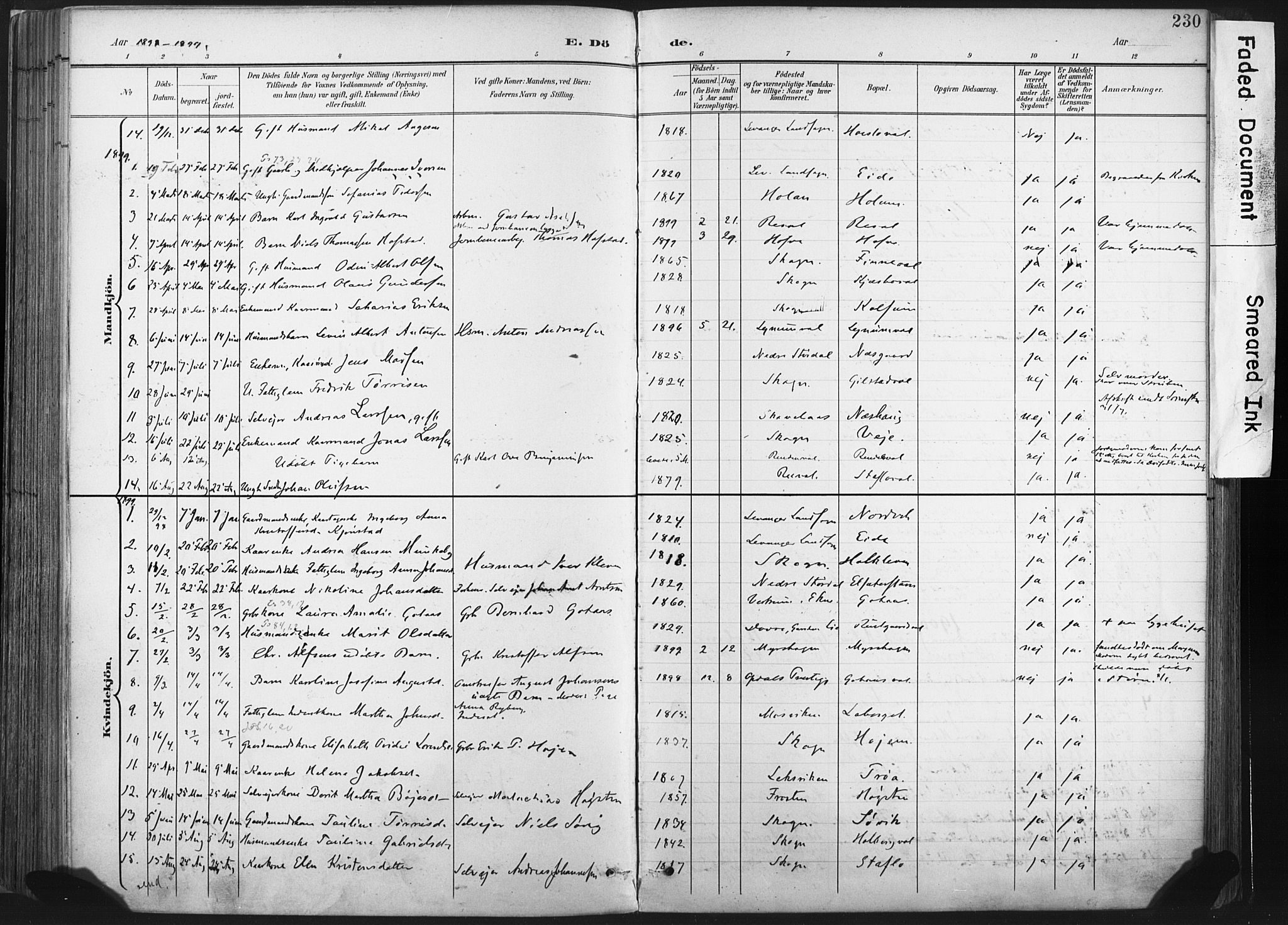 Ministerialprotokoller, klokkerbøker og fødselsregistre - Nord-Trøndelag, SAT/A-1458/717/L0162: Parish register (official) no. 717A12, 1898-1923, p. 230
