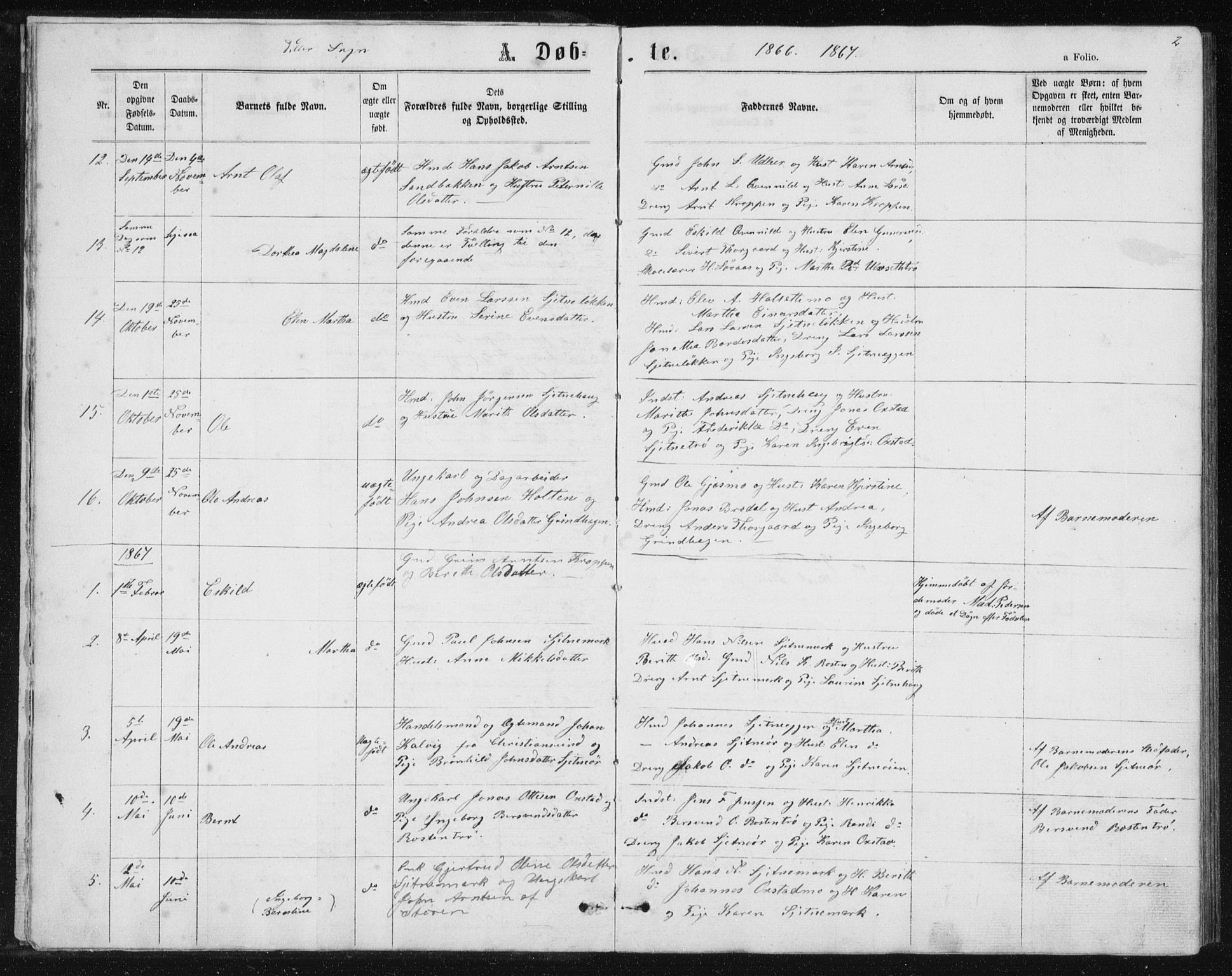 Ministerialprotokoller, klokkerbøker og fødselsregistre - Sør-Trøndelag, SAT/A-1456/621/L0459: Parish register (copy) no. 621C02, 1866-1895, p. 2
