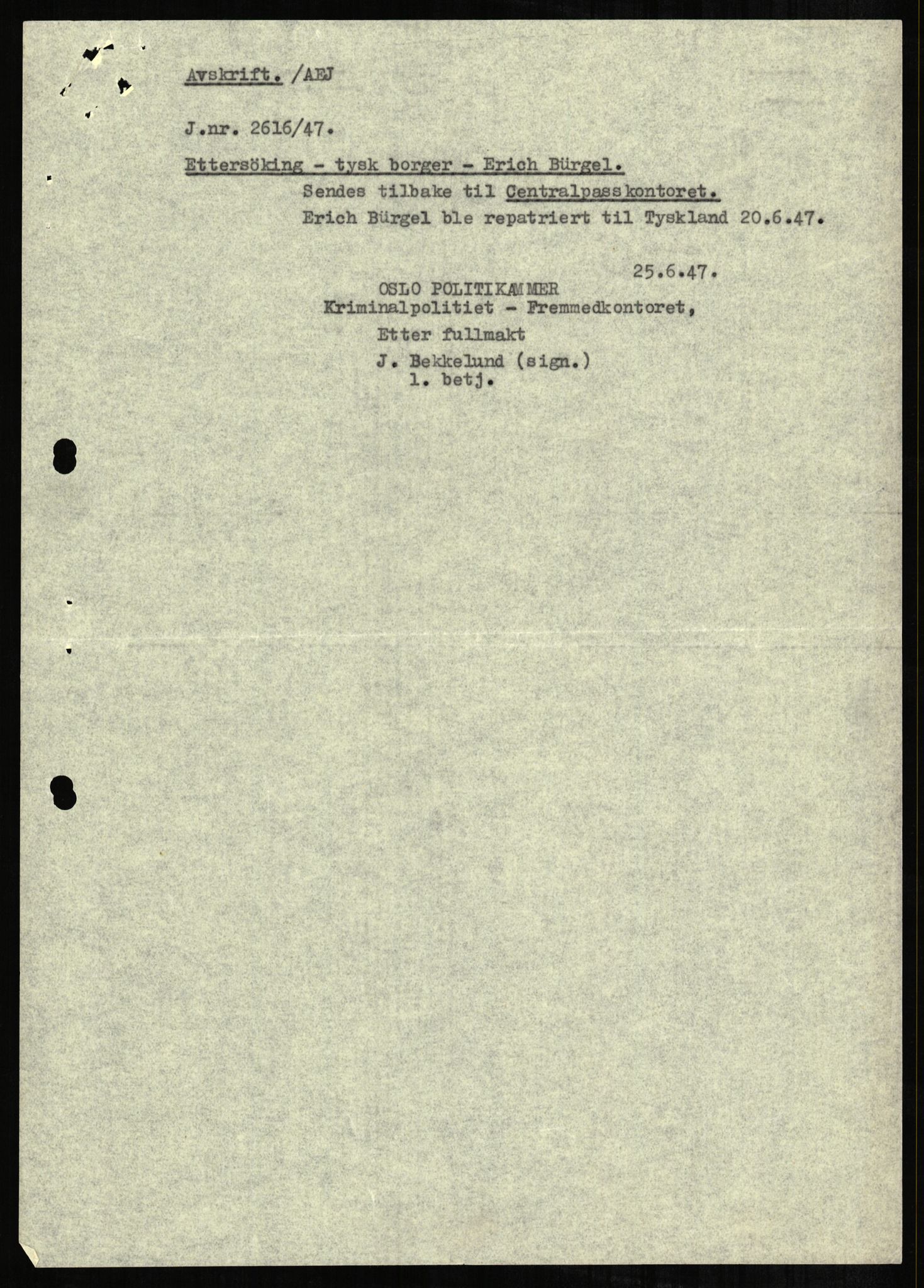 Forsvaret, Forsvarets overkommando II, RA/RAFA-3915/D/Db/L0001: CI Questionaires. Tyske okkupasjonsstyrker i Norge. Tyskere., 1945-1946, p. 230