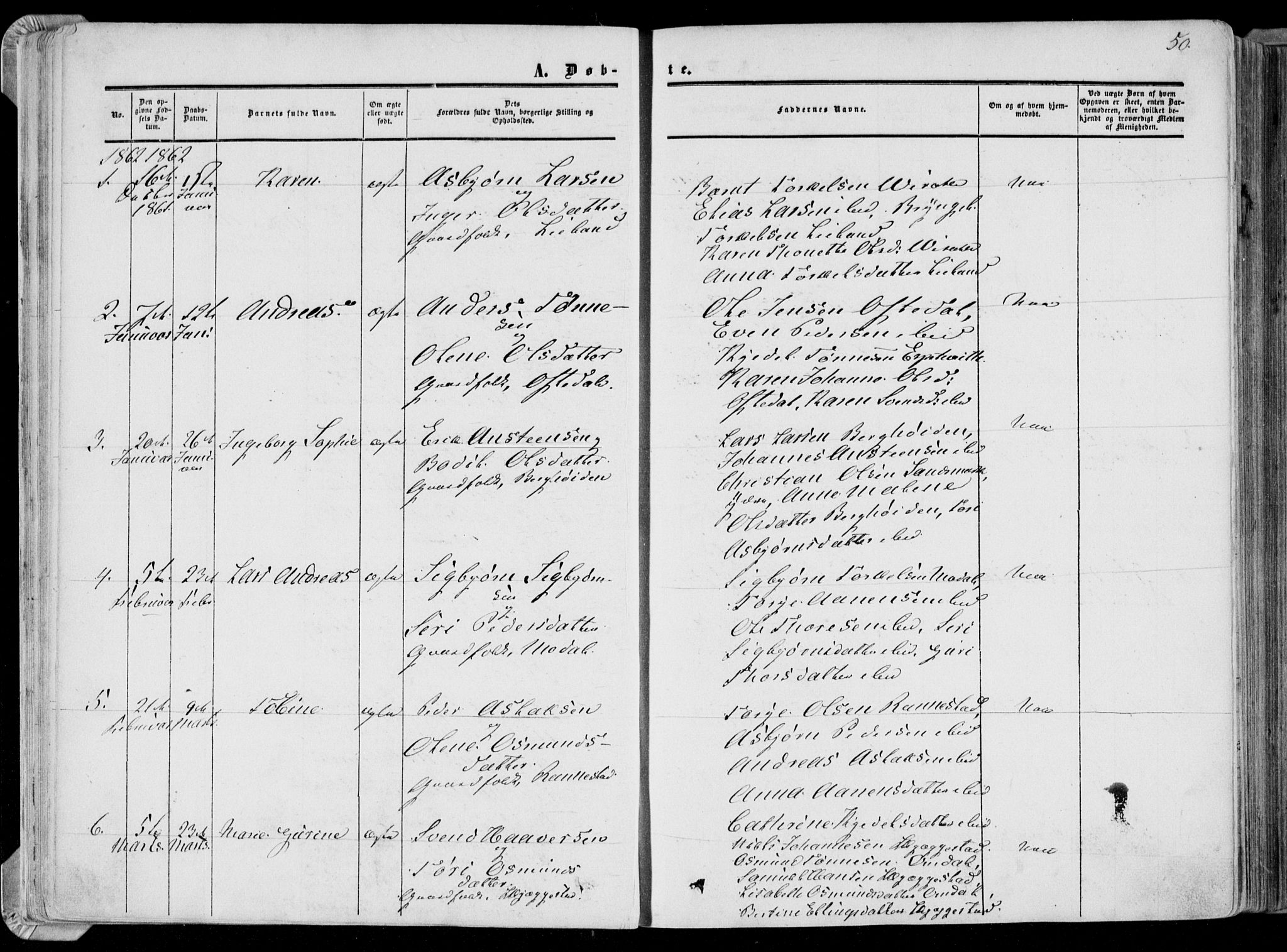 Bakke sokneprestkontor, SAK/1111-0002/F/Fa/Faa/L0006: Parish register (official) no. A 6, 1855-1877, p. 50