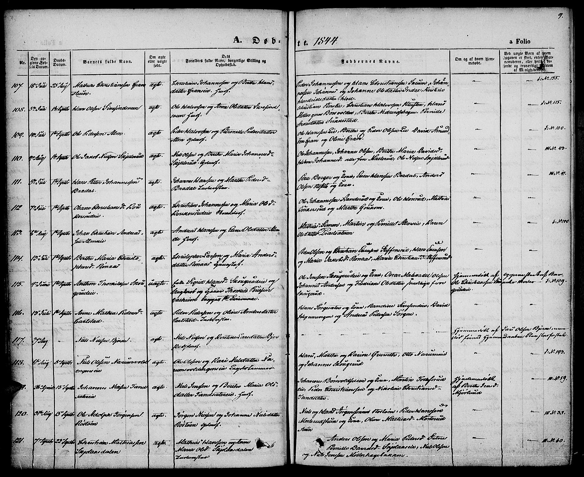 Vestre Toten prestekontor, AV/SAH-PREST-108/H/Ha/Haa/L0004: Parish register (official) no. 4, 1844-1849, p. 9