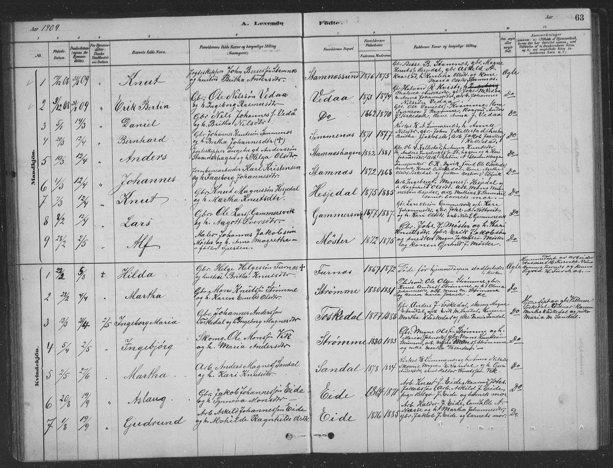 Vaksdal Sokneprestembete, SAB/A-78901/H/Hab: Parish register (copy) no. D 1, 1878-1939, p. 63