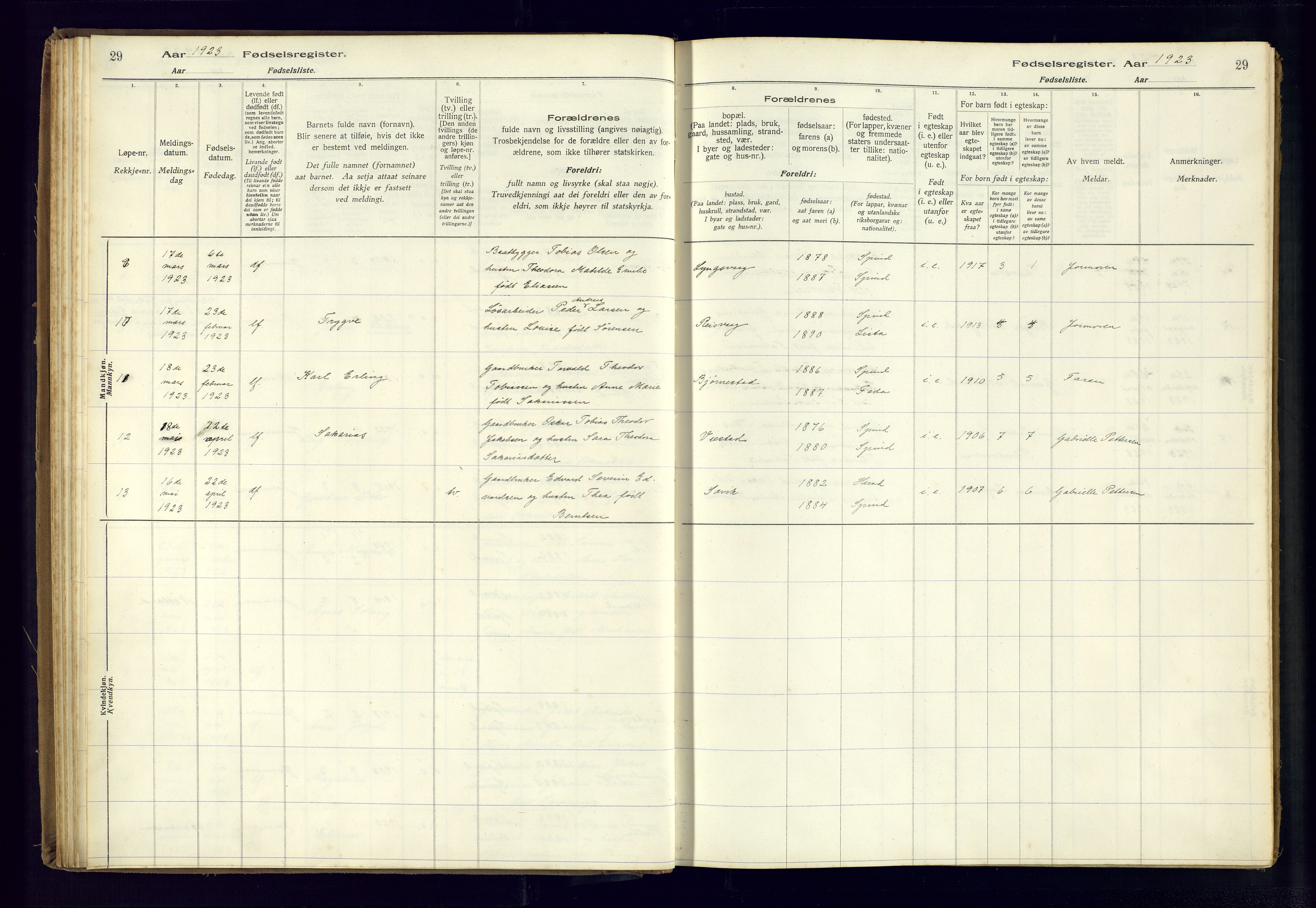 Farsund sokneprestkontor, AV/SAK-1111-0009/J/Ja/L0004: Birth register no. A-VI-11, 1916-1982, p. 29