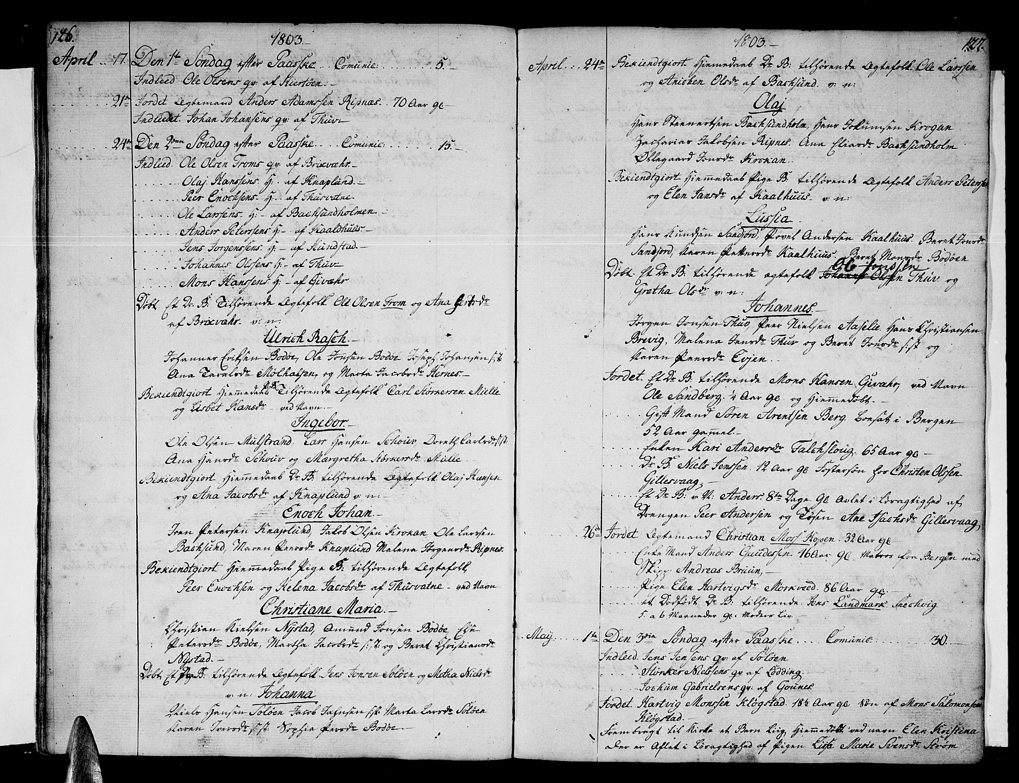 Ministerialprotokoller, klokkerbøker og fødselsregistre - Nordland, SAT/A-1459/801/L0004: Parish register (official) no. 801A04, 1796-1817, p. 126-127