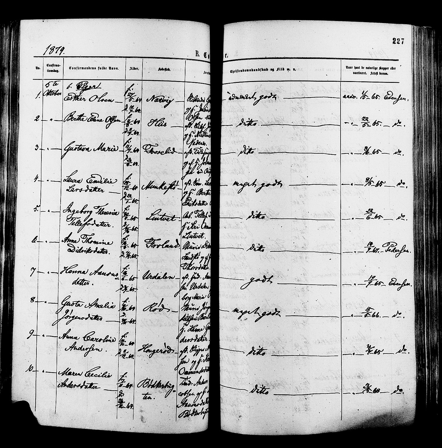 Øyestad sokneprestkontor, AV/SAK-1111-0049/F/Fa/L0016: Parish register (official) no. A 16, 1874-1886, p. 227