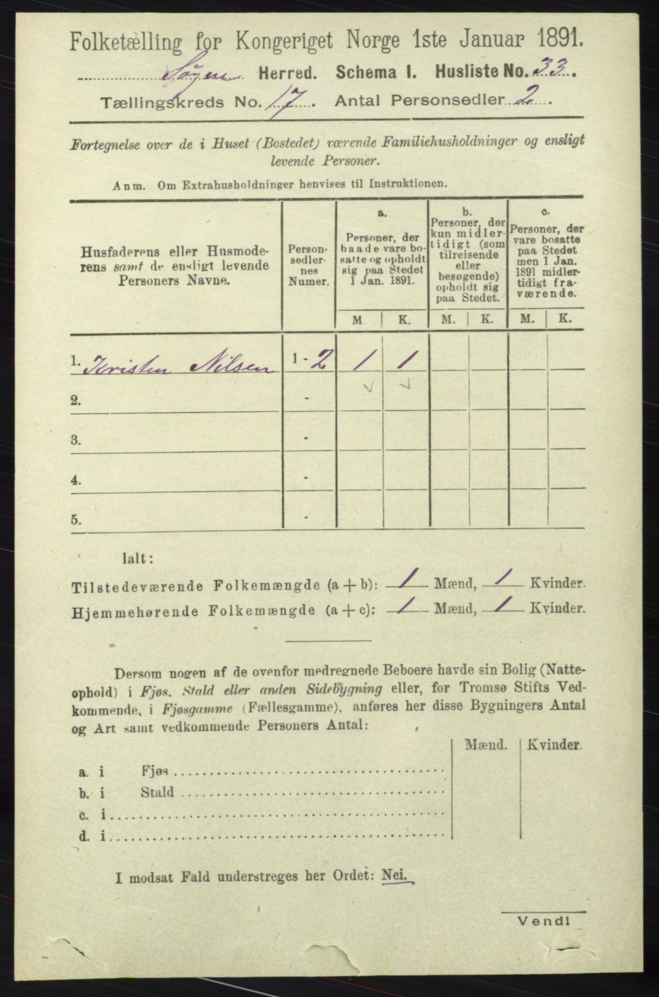 RA, 1891 census for 1018 Søgne, 1891, p. 4499