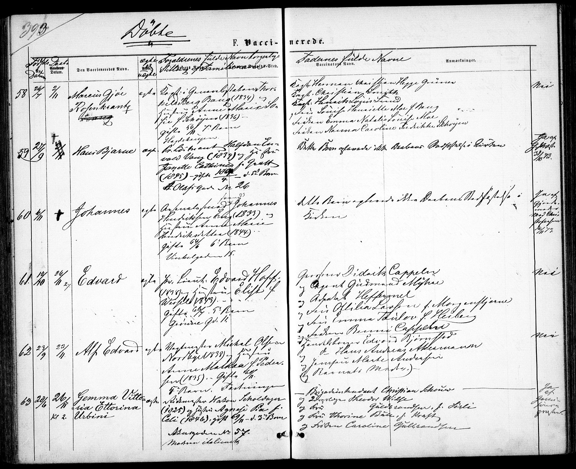 Garnisonsmenigheten Kirkebøker, SAO/A-10846/G/Ga/L0006: Parish register (copy) no. 6, 1860-1880, p. 393
